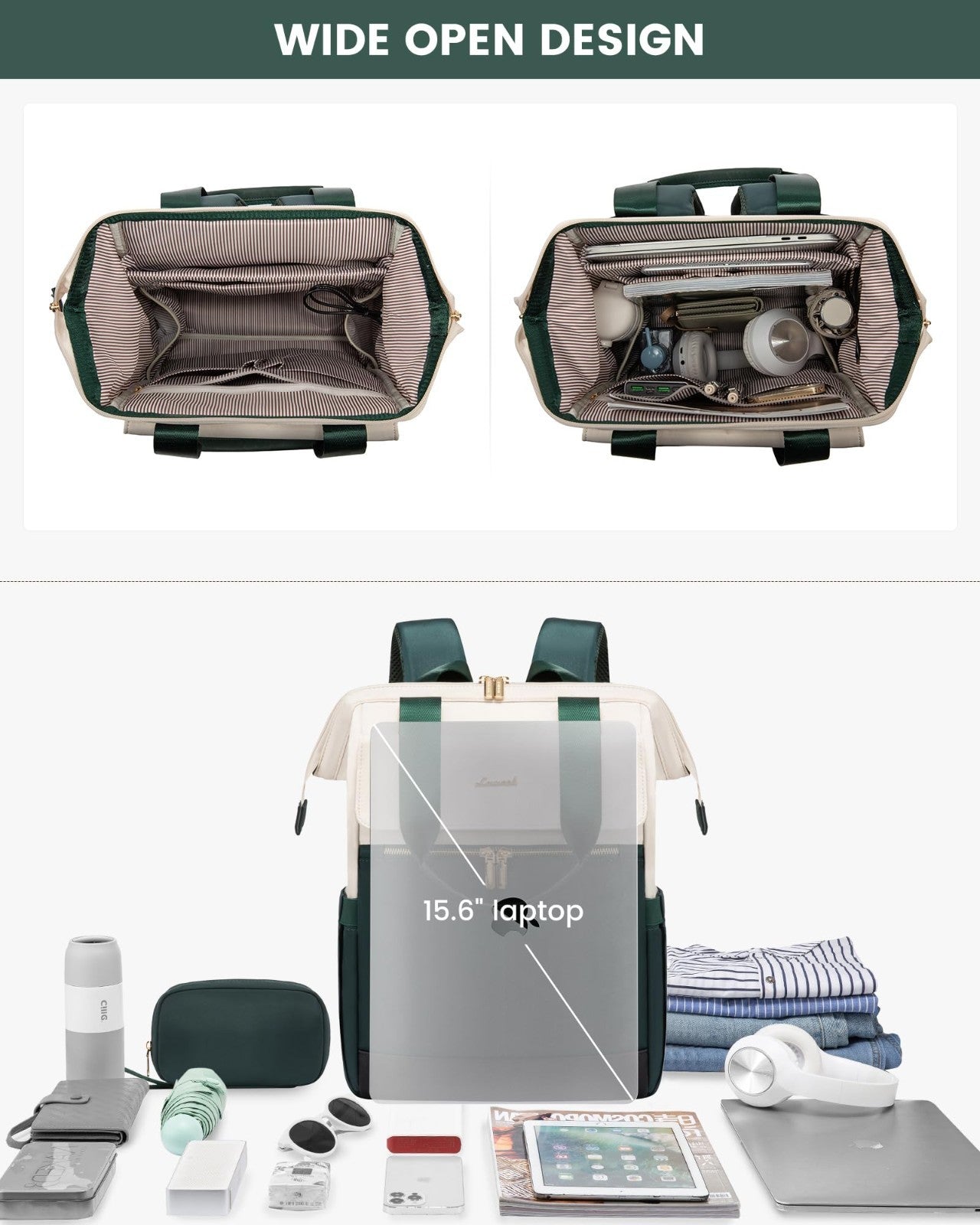 Stylish 15.6" Laptop Backpack for Women, USB Port, Waterproof Travel Bag, 2PCS7