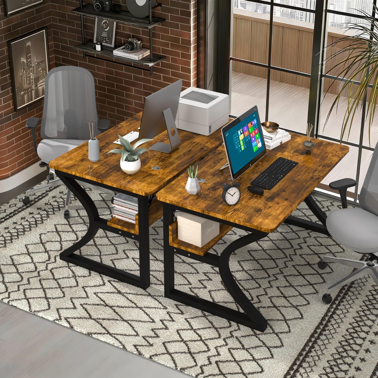 47x20 Inch Computer Desk with Storage, Sturdy Metal Frame, Rustic Brown, Home Of5