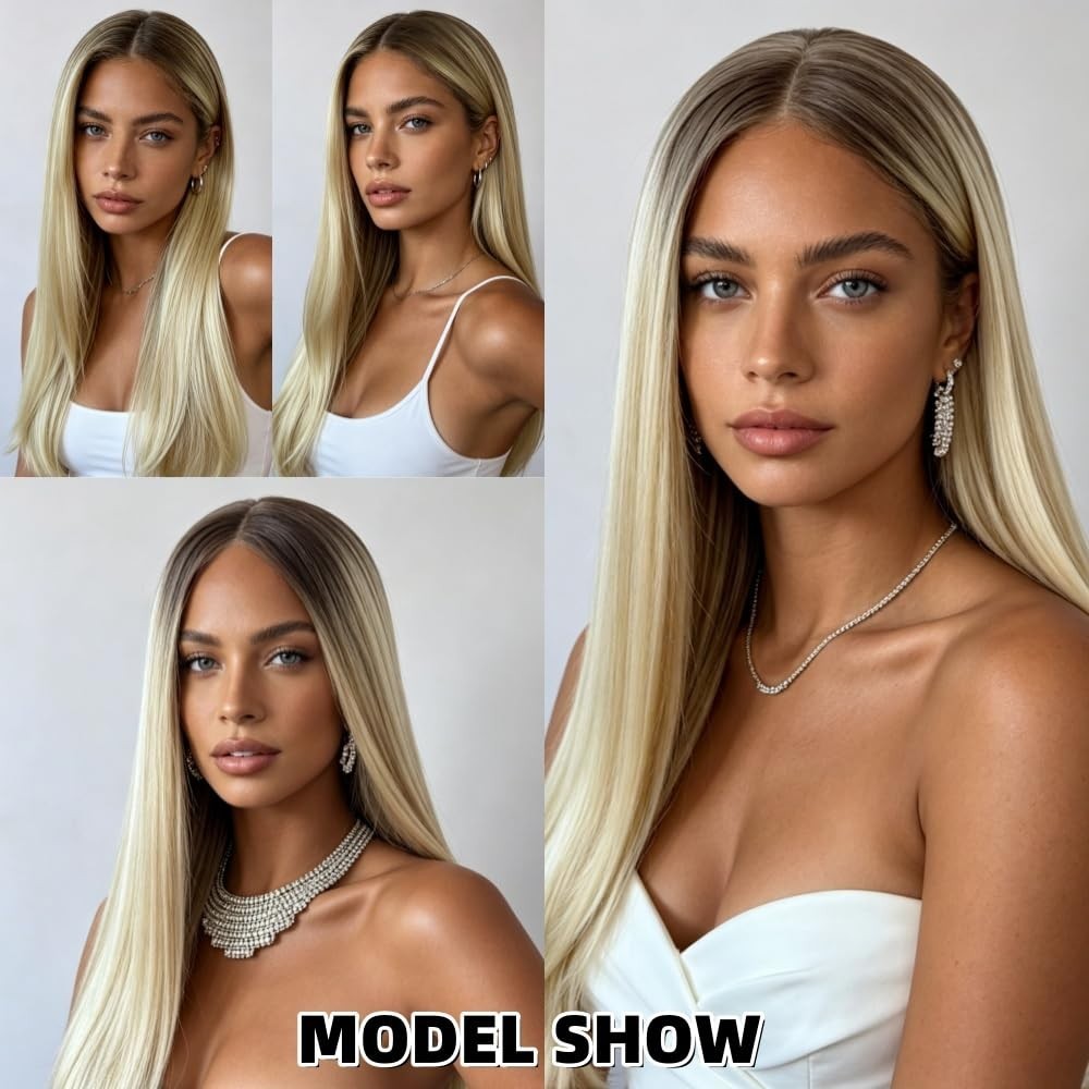 Ombre Balayage Blonde Bob Wig, Lace Front, Heat Resistant, Silky Straight, Daily2