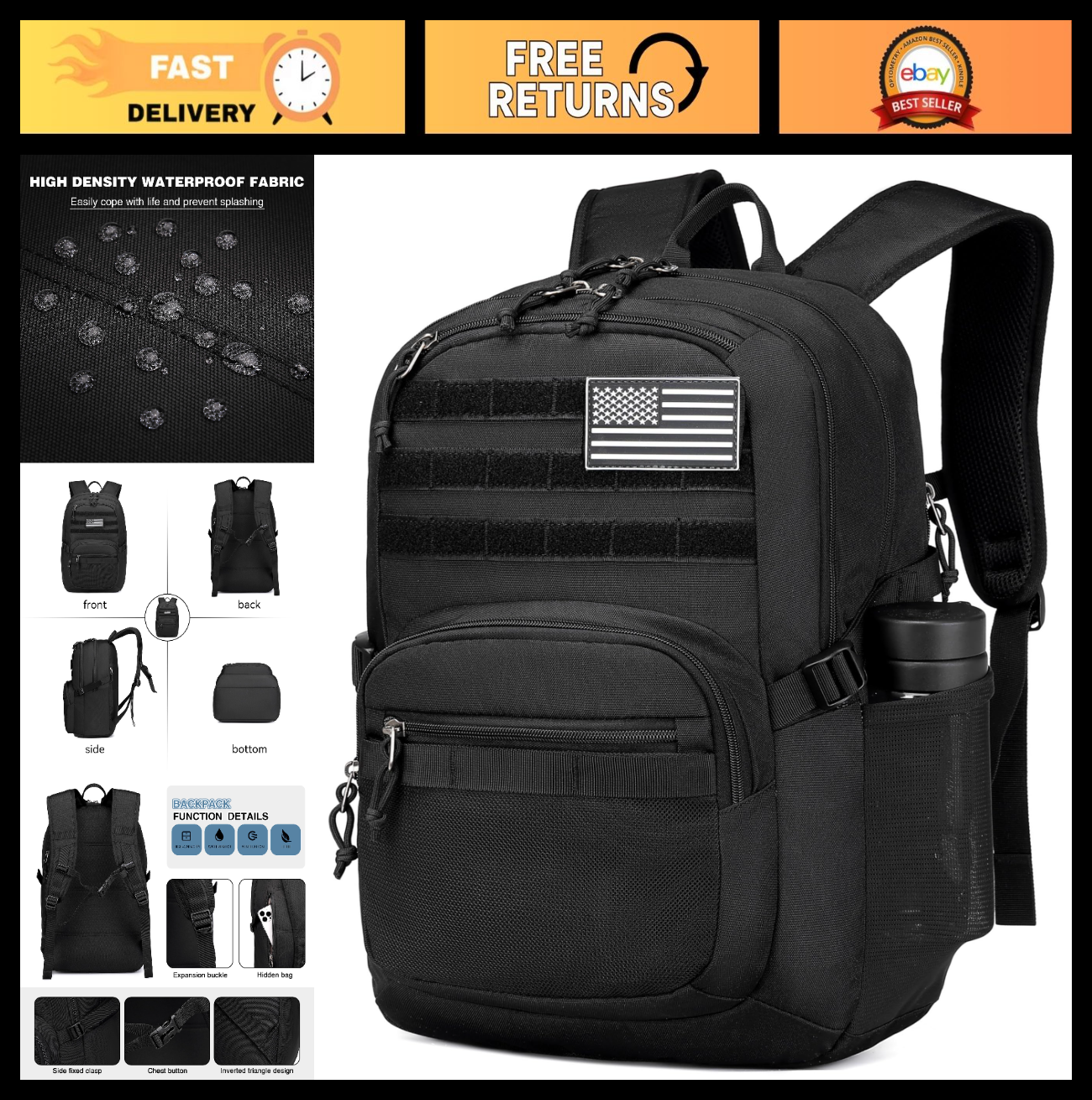 Tactical Military Backpack 30L, 3 Day Assault Pack with Molle System for Outdoor0
