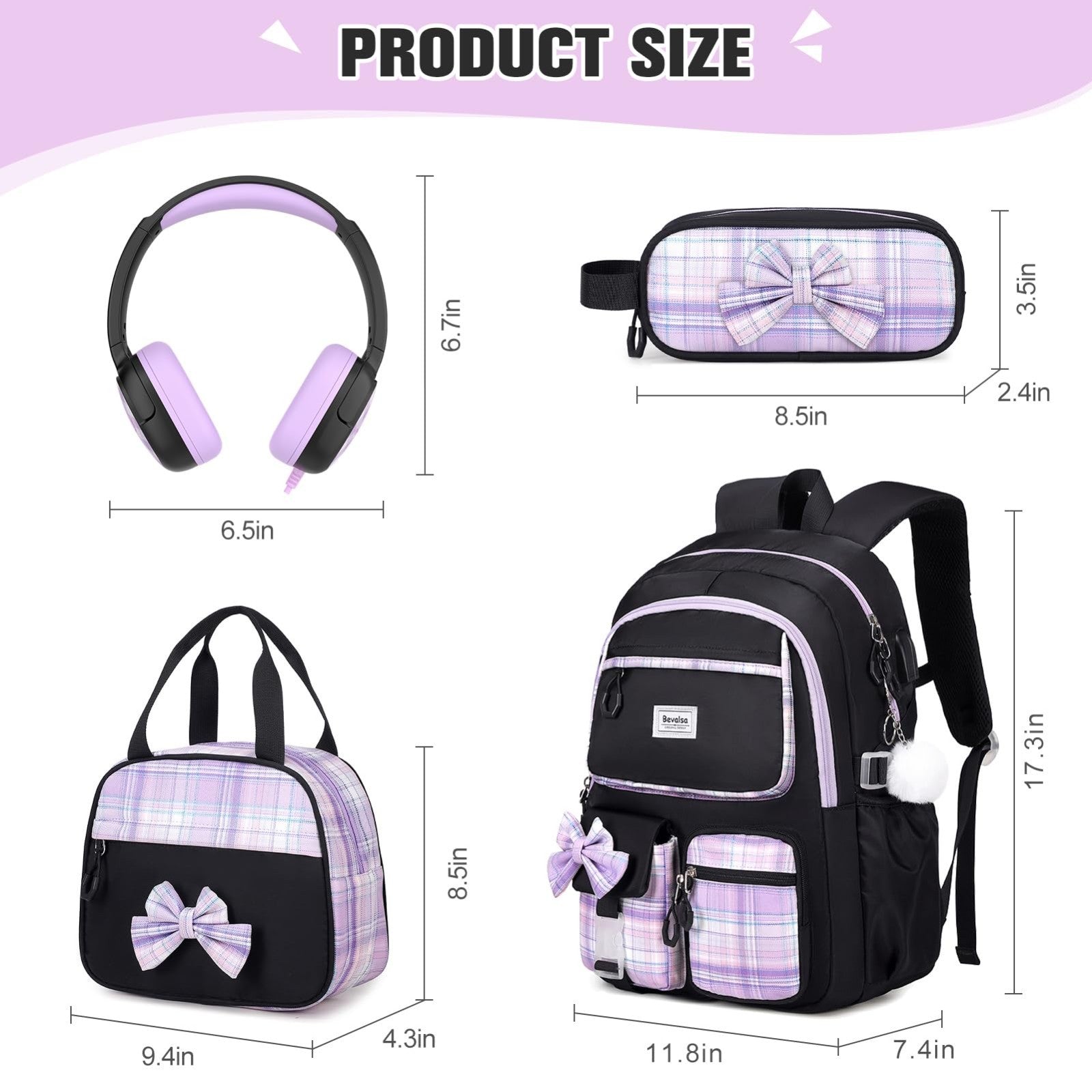 Cute Bow Backpack for Girls   School Bag Set with Lunch Bag & Pen Case1