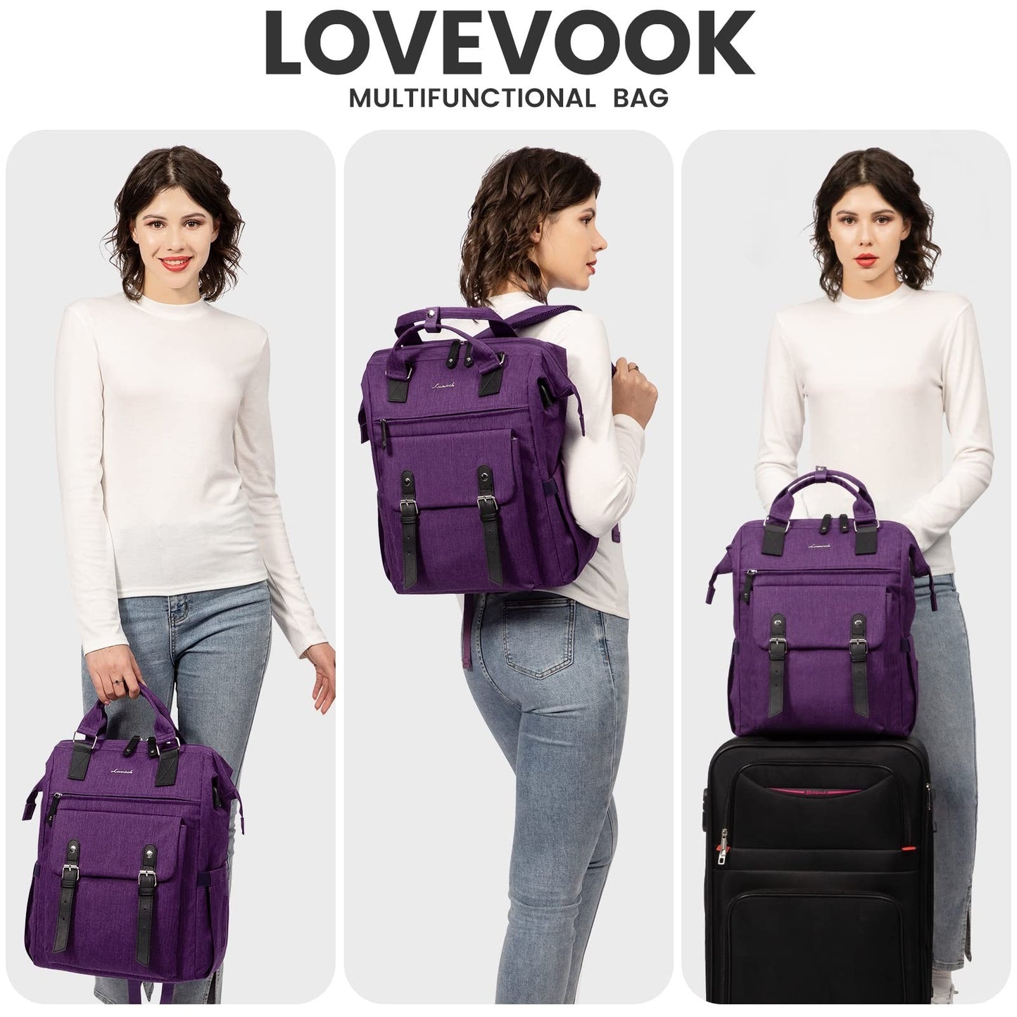 Stylish Laptop Backpack for Women   Anti Theft Travel Bag with USB Port, Dark Pu2