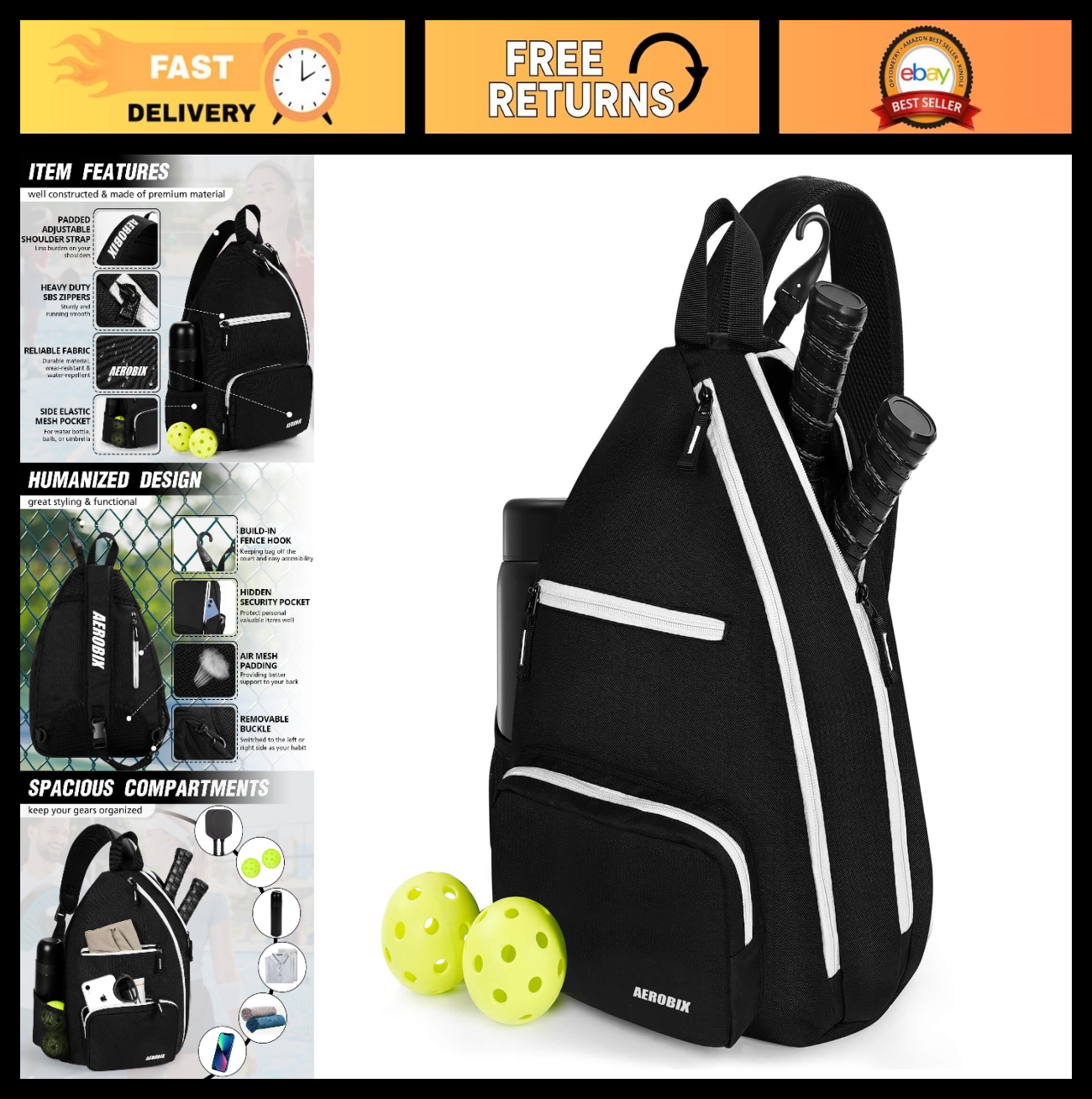 Large Capacity Pickleball Backpack with Padded Paddle Pocket & Upgraded Zippers6
