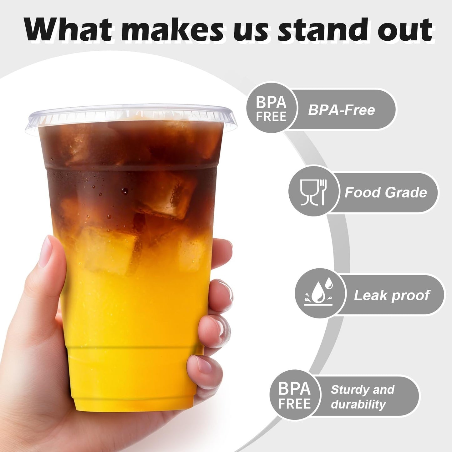 500 Pack 20 oz Clear Plastic Cups with Lids & Straws | Disposable Cold Drink Cup3