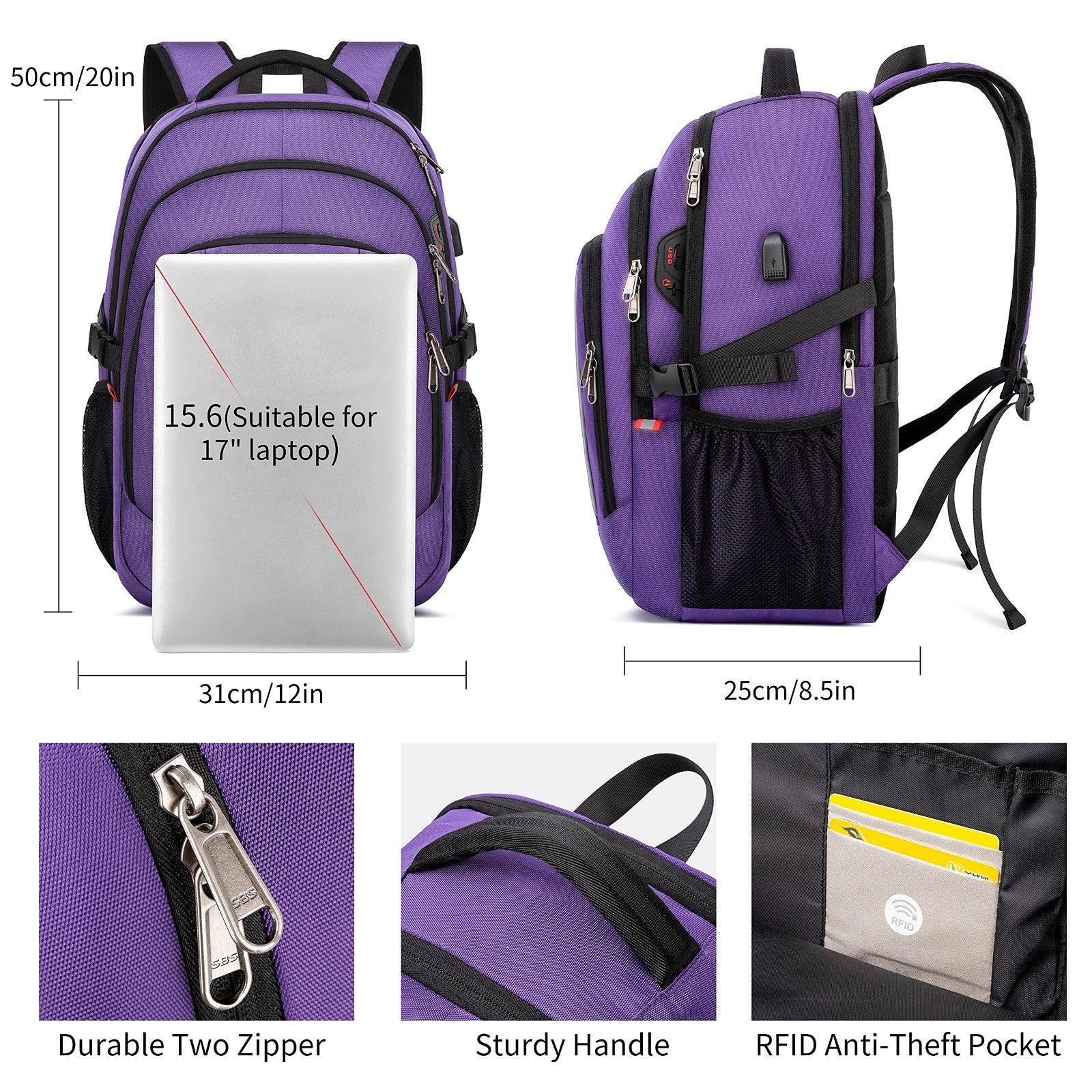 Large Capacity Travel Laptop Backpack 17.3"   RFID Anti Theft, Water Resistant,2