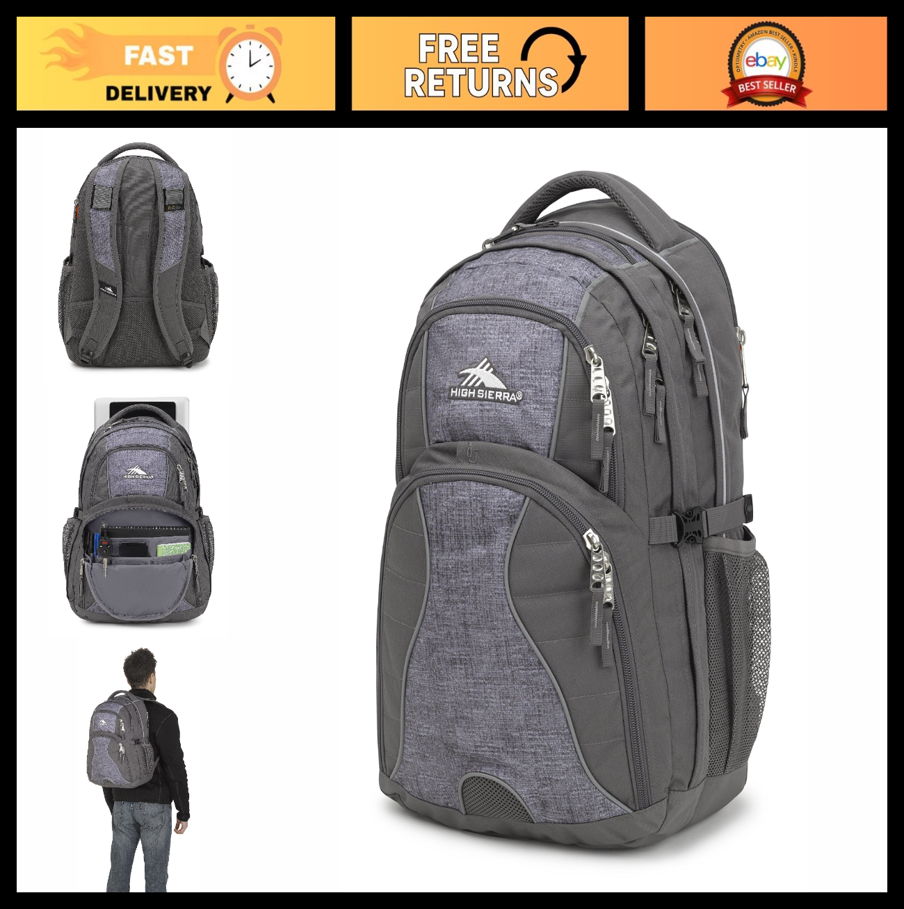 Durable Laptop Backpack for School & Travel, Slate Woolly Weave, One Size0