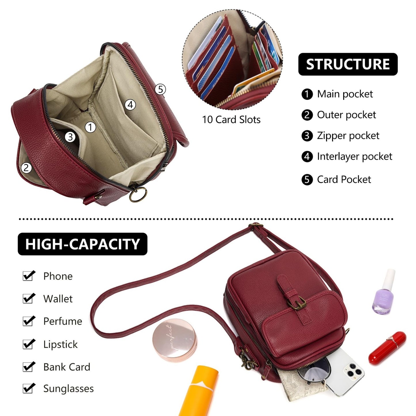 Vegan Leather Small Crossbody Bag for Women, Vintage Anti-Theft Messenger Purse4