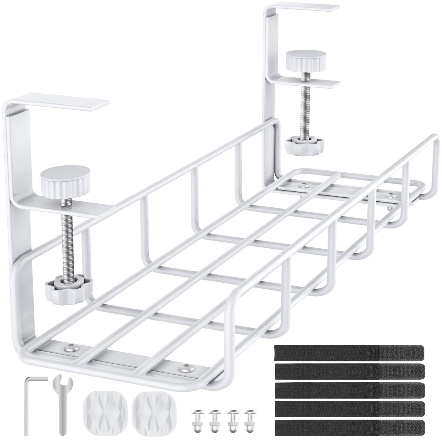 Under Desk Cable Management Tray   No Drill Steel Wire Organizer, 15.7" Clamp Mo1