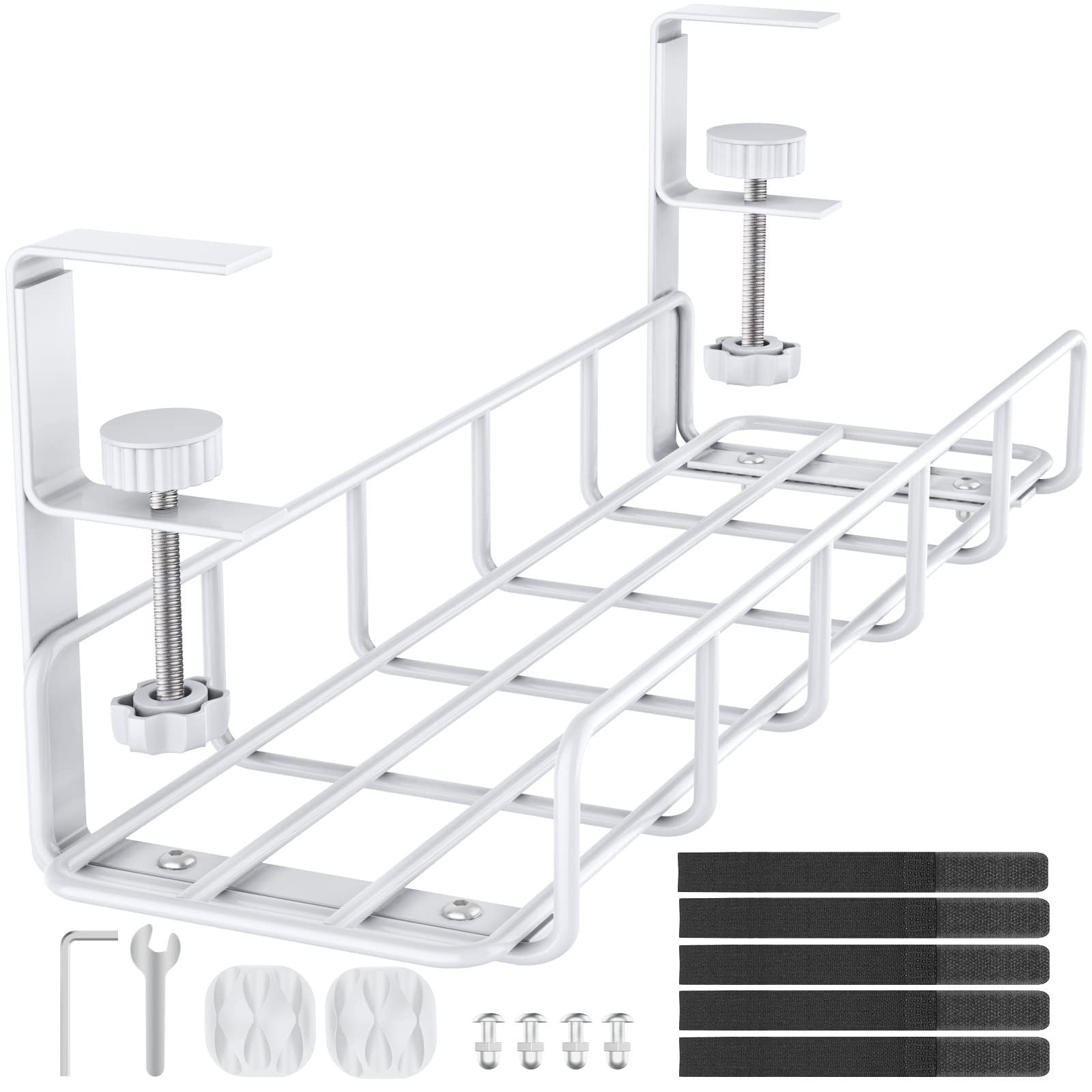 Under Desk Cable Management Tray   No Drill Steel Wire Organizer, 15.7" Clamp Mo1