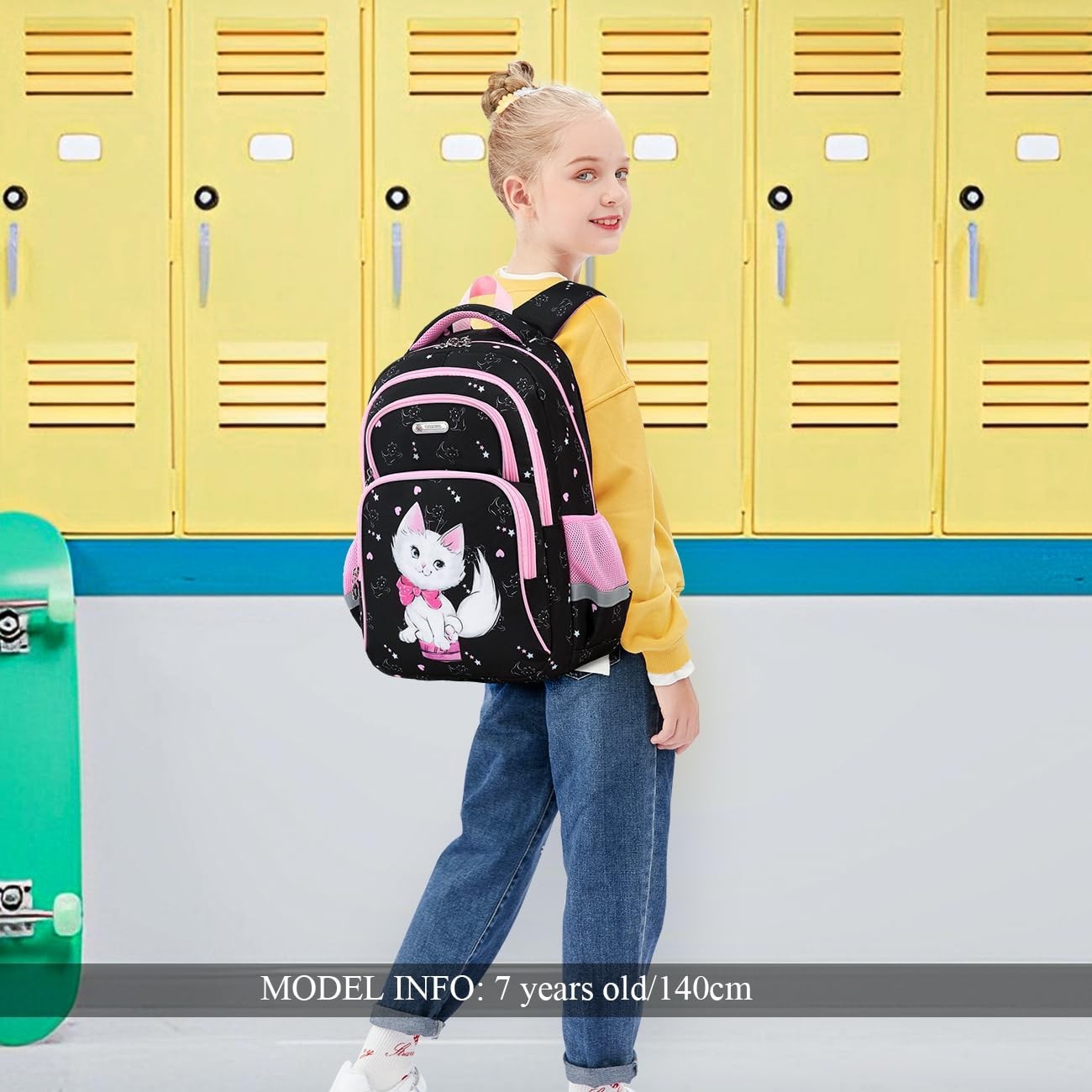 Girls' 16" Cat Print School Backpack for Kids Ages 6 10, Cute Bookbag for Elemen7