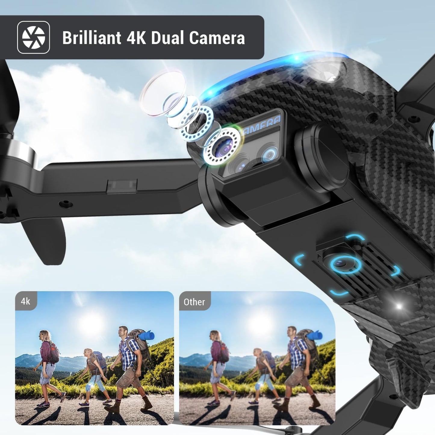 4K HD Camera Drone with 2 Batteries, One Button Return, Headless Mode, 360° Flip2
