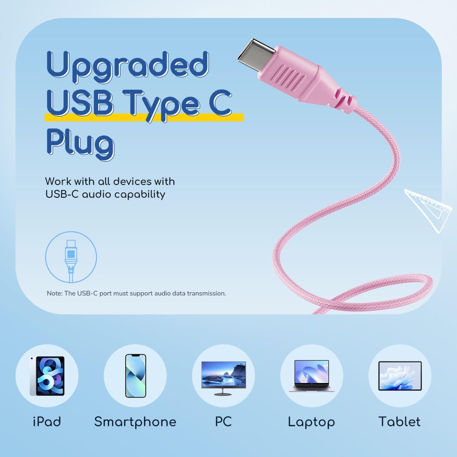 Wired Kids Headphones with Mic, USB Type C, Volume Limit 85/94dB, Portable Folda2