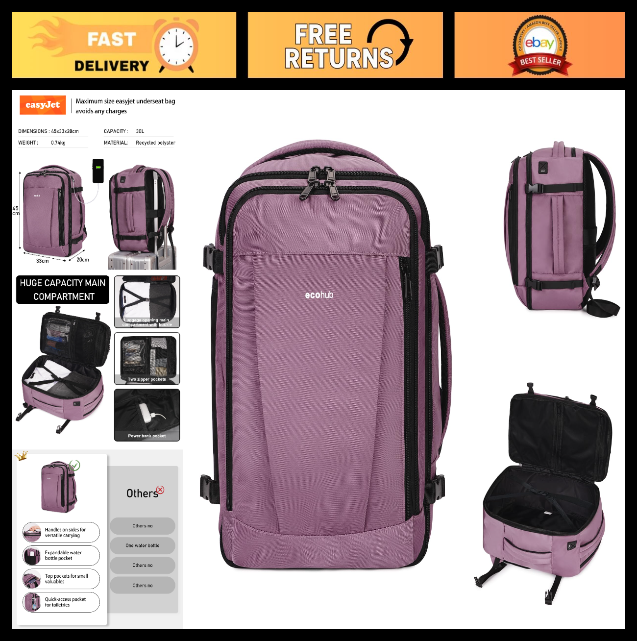 Travel Backpack 18x14x8   Airline Approved Carry On Bag, Waterproof, 13 Pockets,0