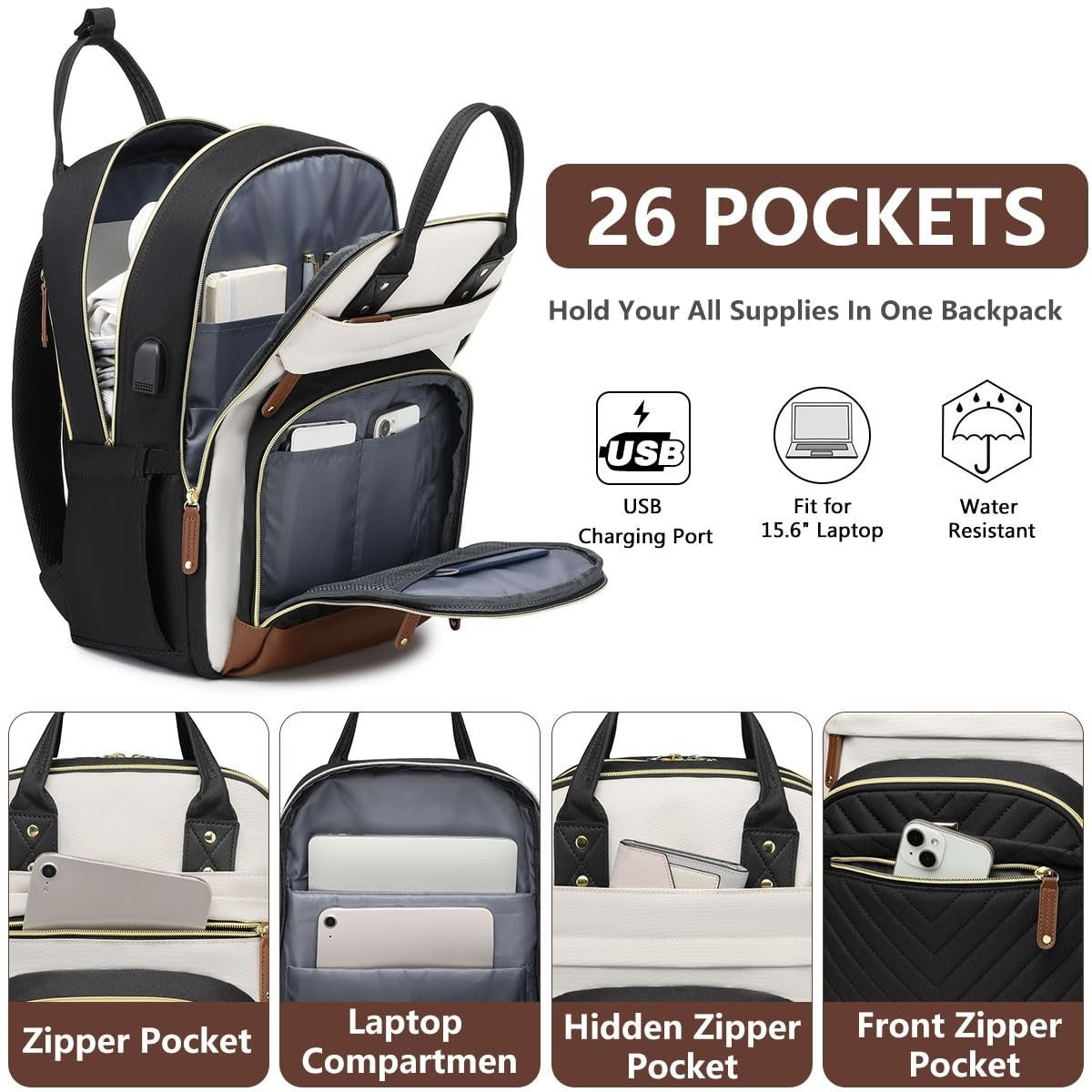 Stylish Laptop Backpack for Women   17.3" Travel Work Bag with USB Charging Port2