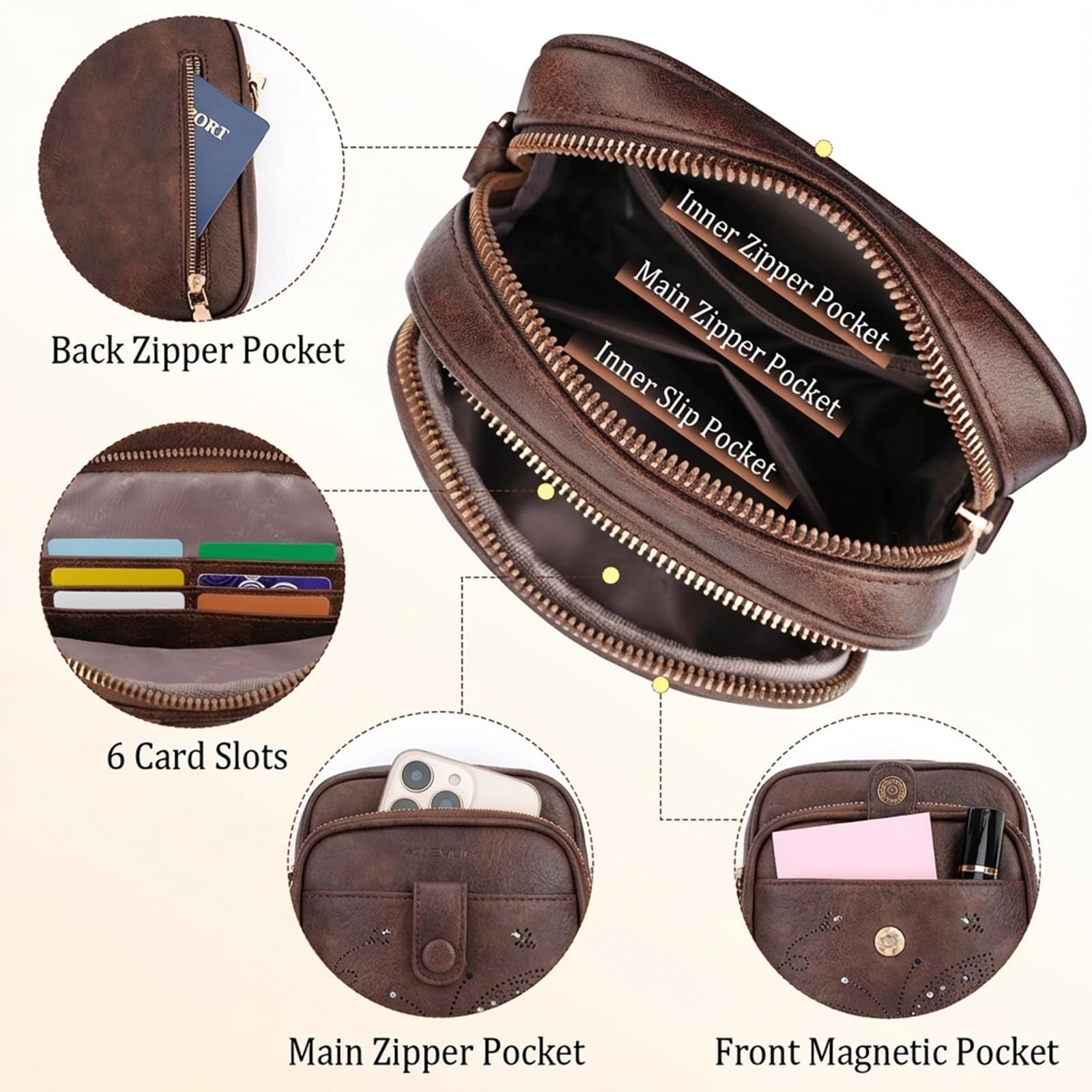 Leather Crossbody Bag for Women - Small Shoulder Purse with Adjustable Strap & R4