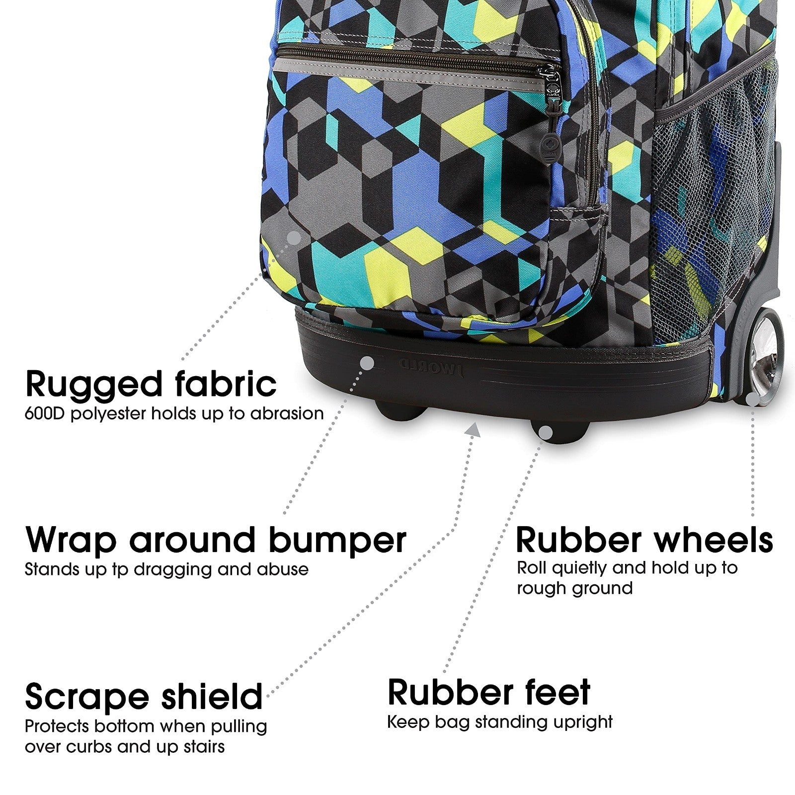 Kids Rolling Backpack with Wheels, School Roller Bookbag for Boys & Girls, 18"x13