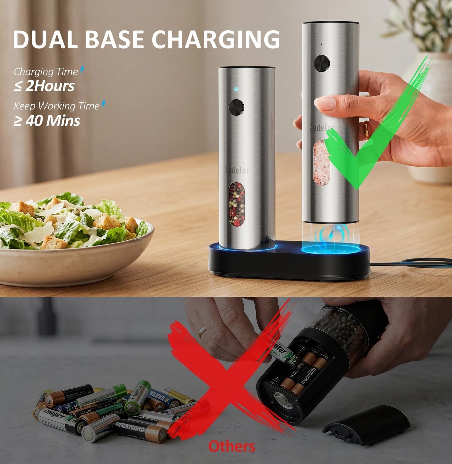Rechargeable Electric Salt & Pepper Grinder Set   USB C, Adjustable Coarseness,3