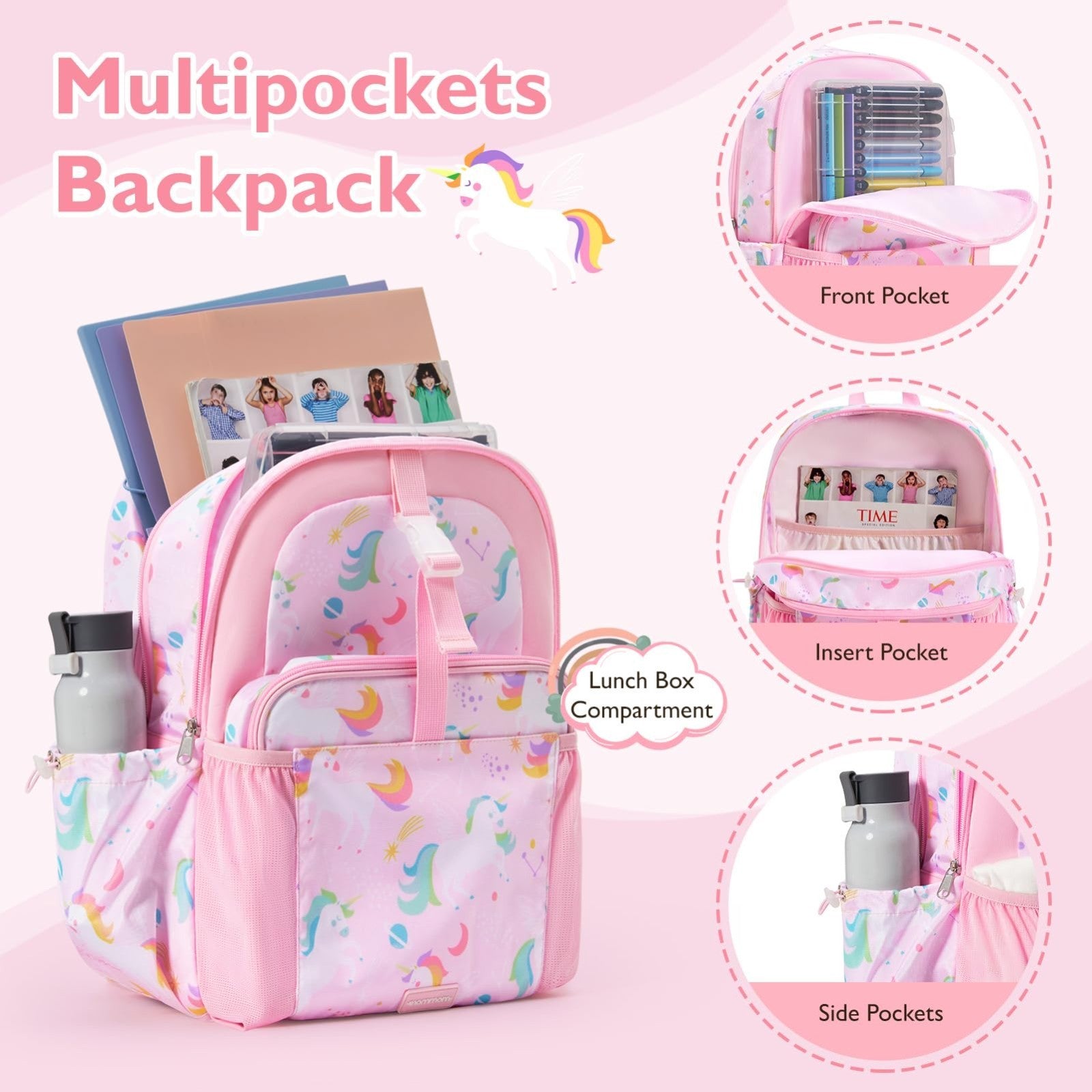 Kids Backpack Set for Kindergarten, School Bookbag with Lunch Box, 15L Capacity,3