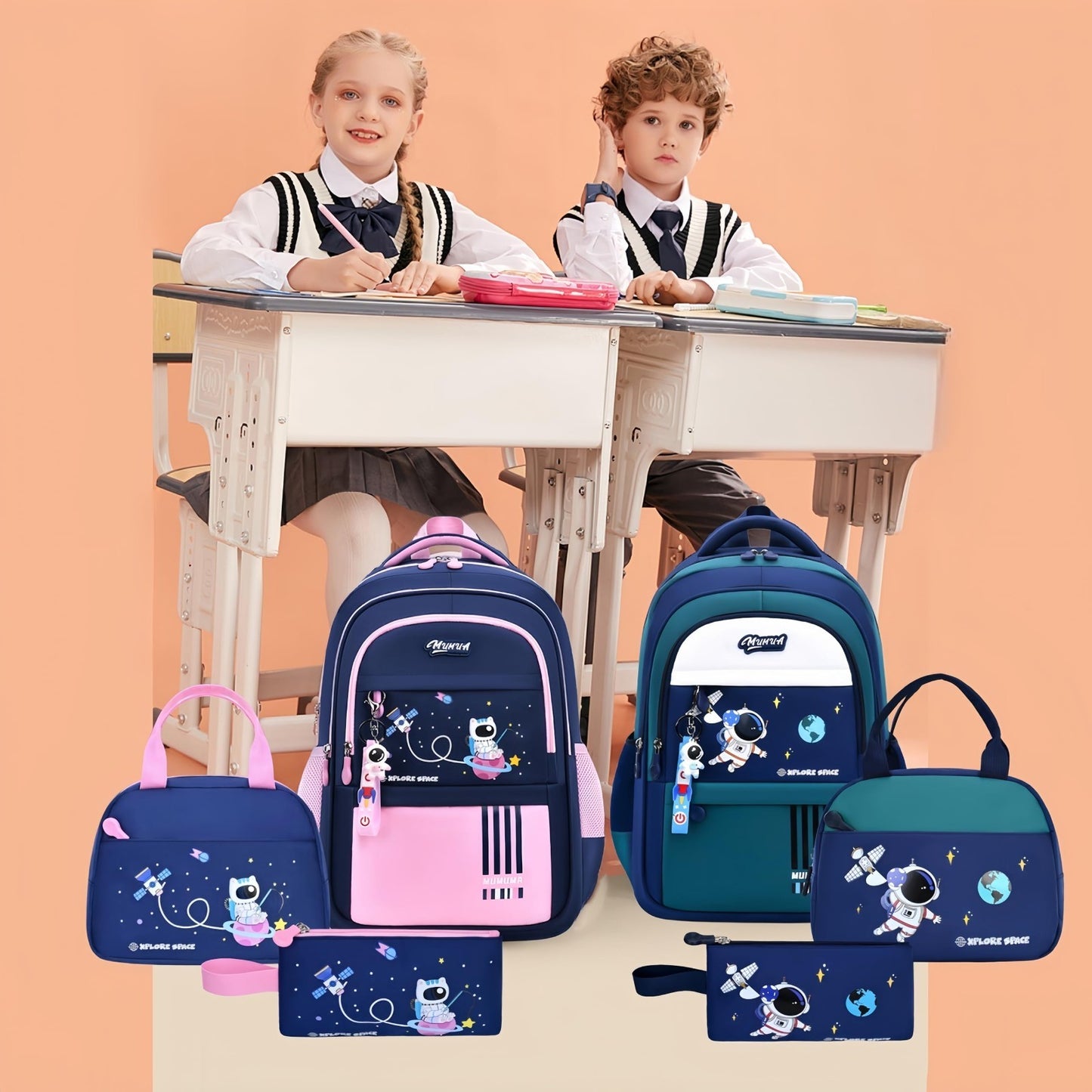3pcs Kids Backpack Set with Lunch Box   Lightweight Astronaut School Bags for Bo6