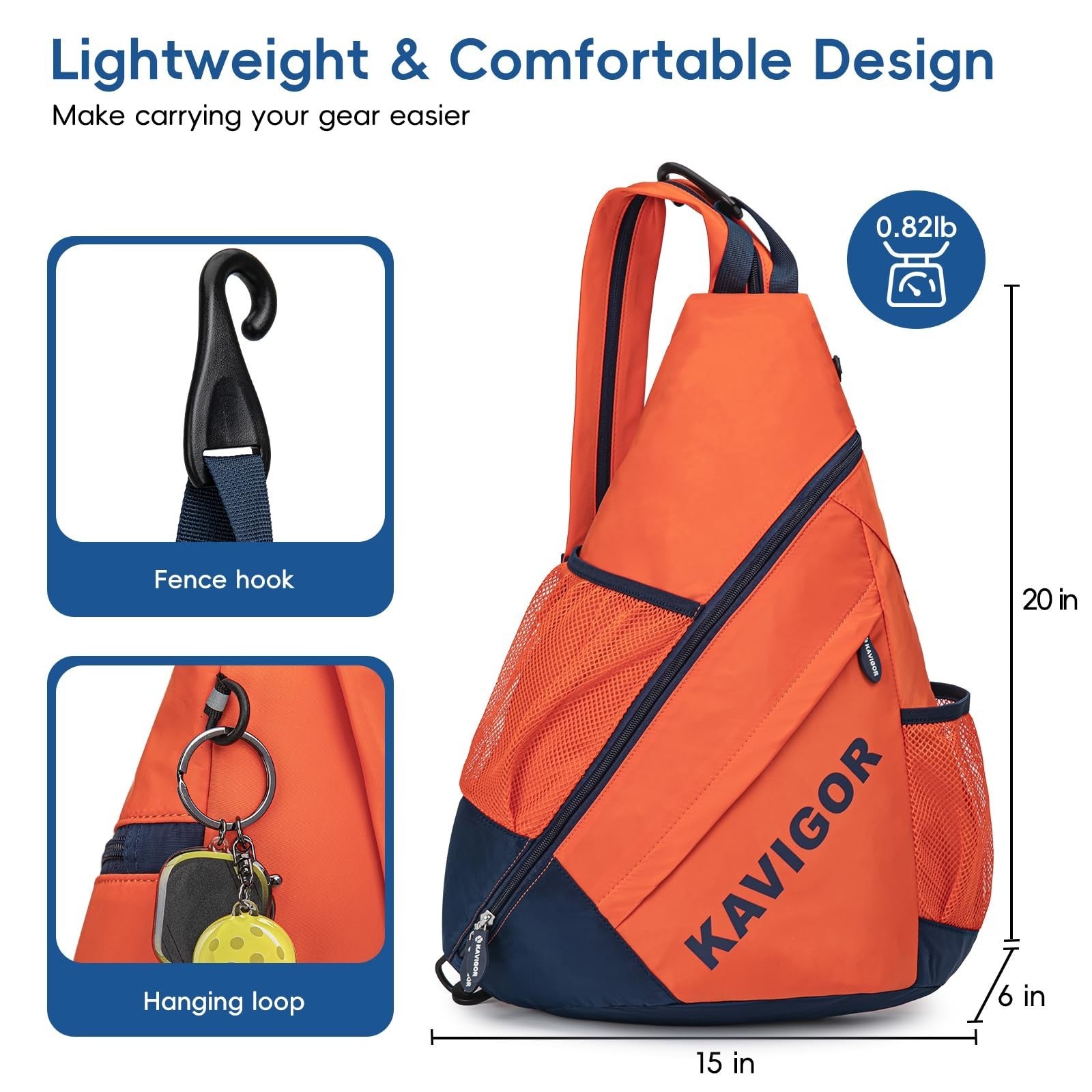 Ultra-Light Pickleball Sling Backpack, Soft Fabric, Wet/Dry Pocket, Holds 4 Padd4