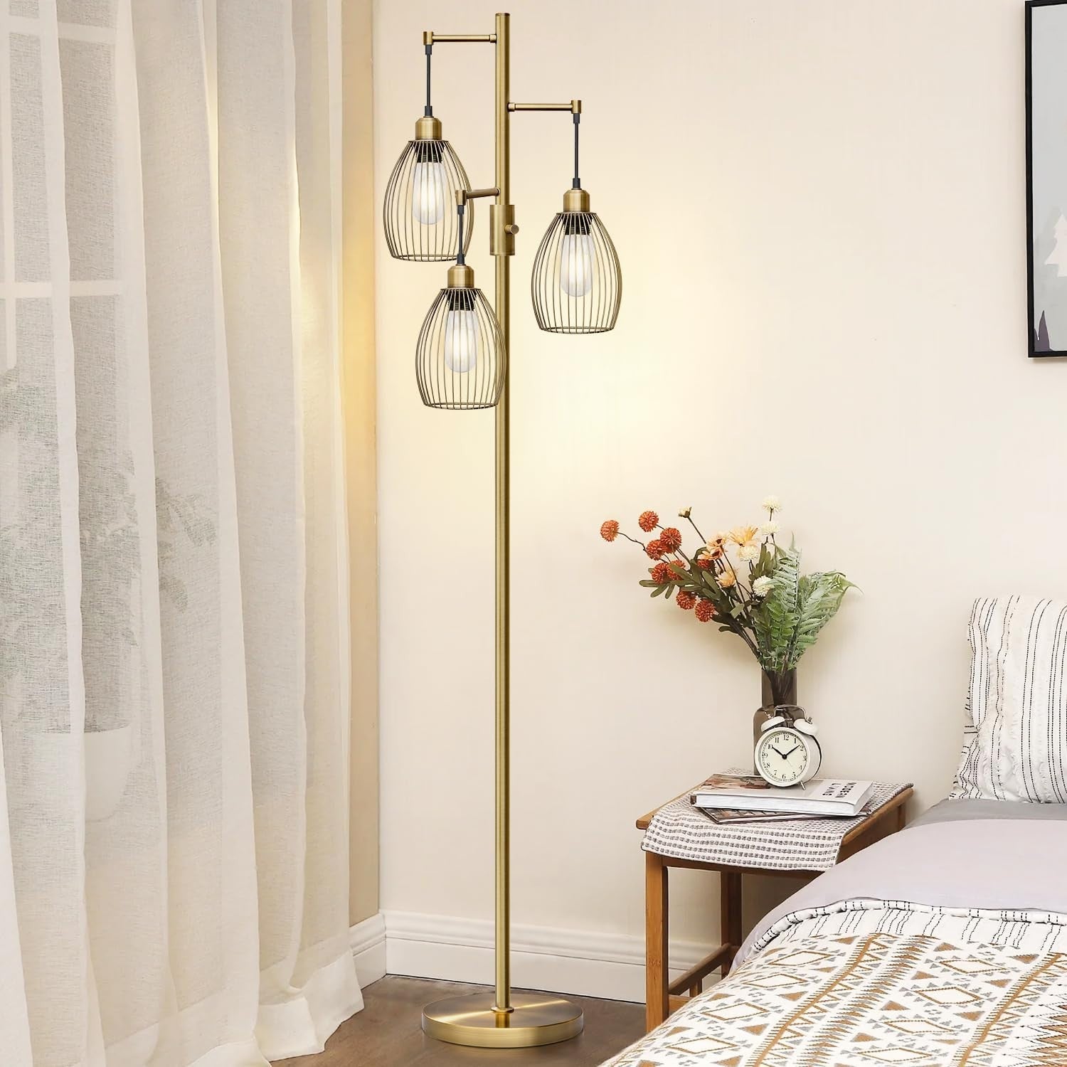 Dimmable Floor Lamp with 3 LED Edison Bulbs, Industrial Farmhouse Style, Tall Te4