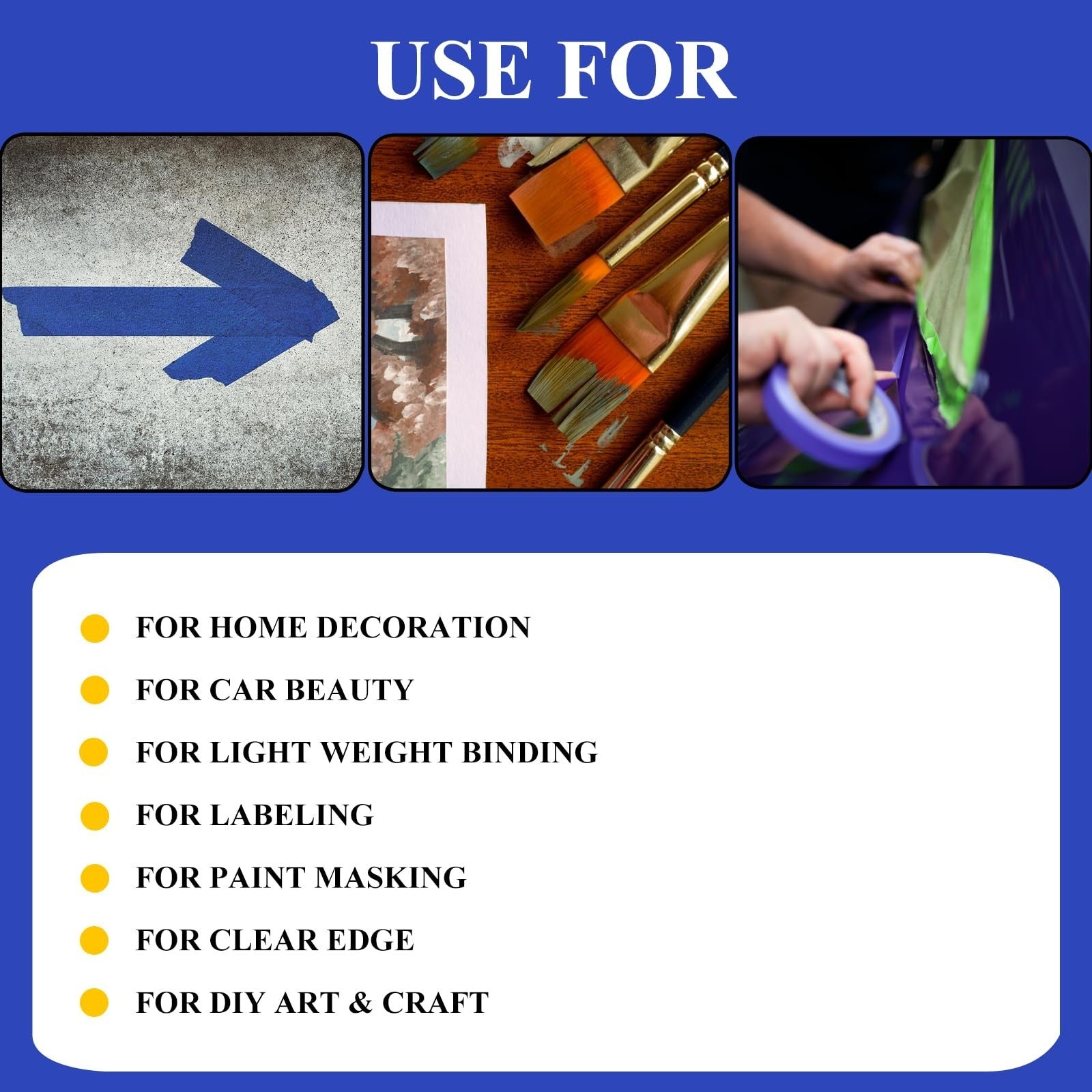 Blue Masking Tape   2 Inch Wide, 6 Rolls, No Residue, Perfect for Wall Painting6