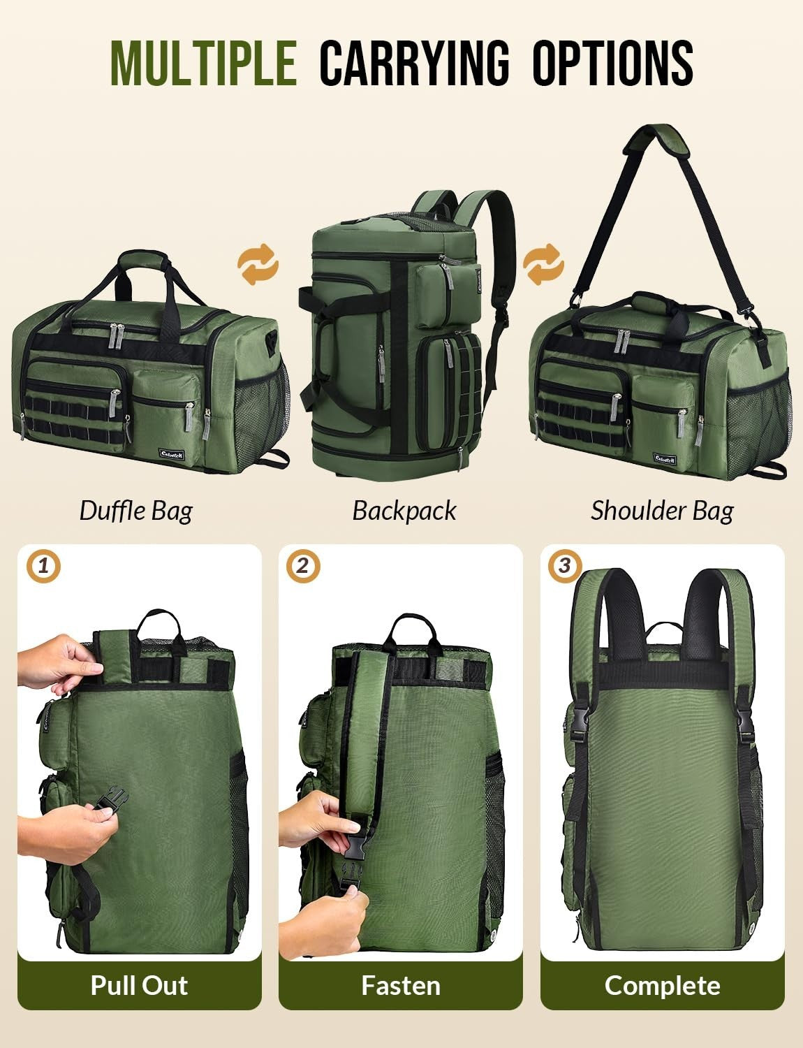 3-in-1 Gym Bag for Men & Women, 39L Sports Duffel, Weekender Backpack with Wet P4