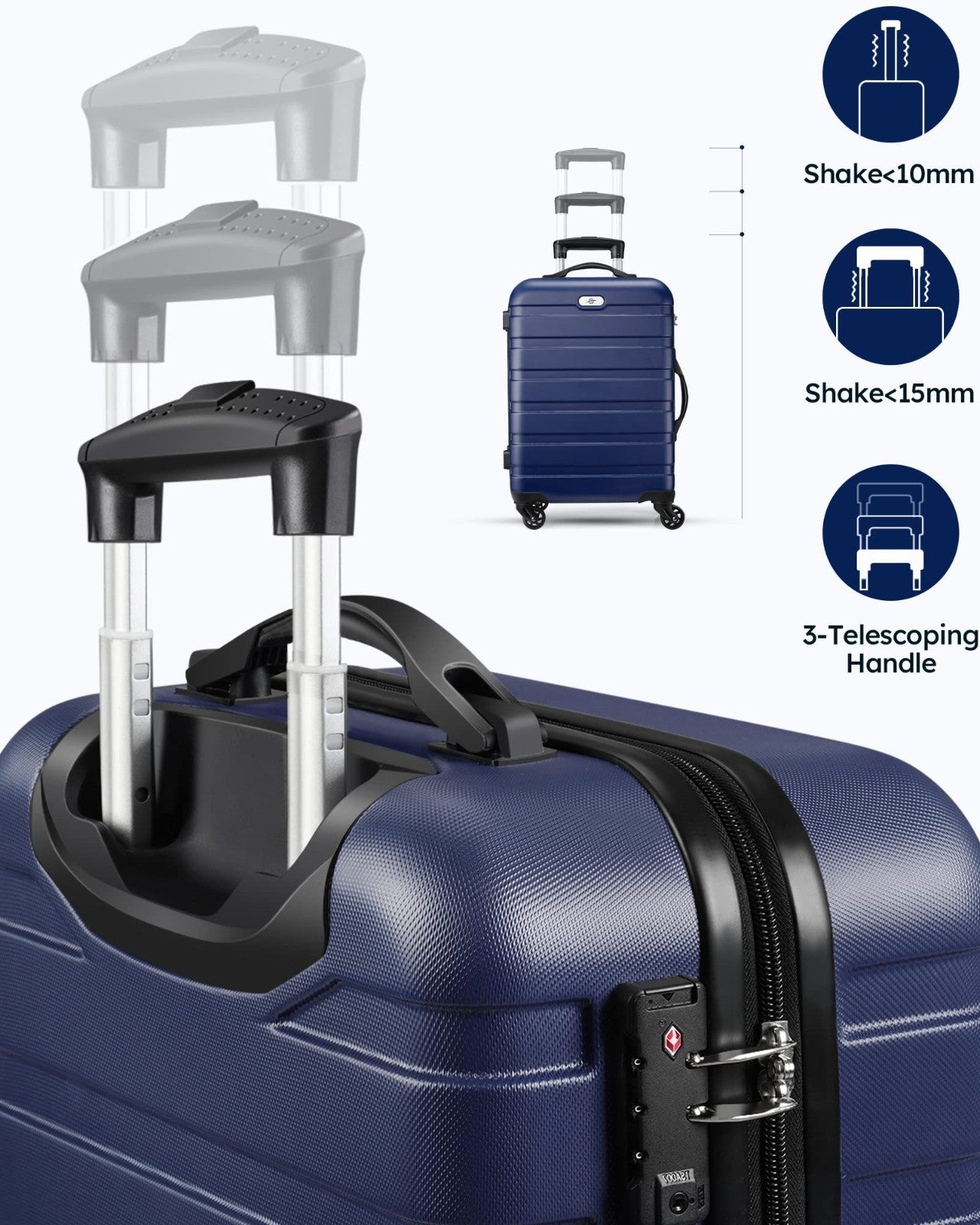 3 Piece Hard Shell Luggage Set with Spinner Wheels & TSA Lock - 20/24/28" Travel5