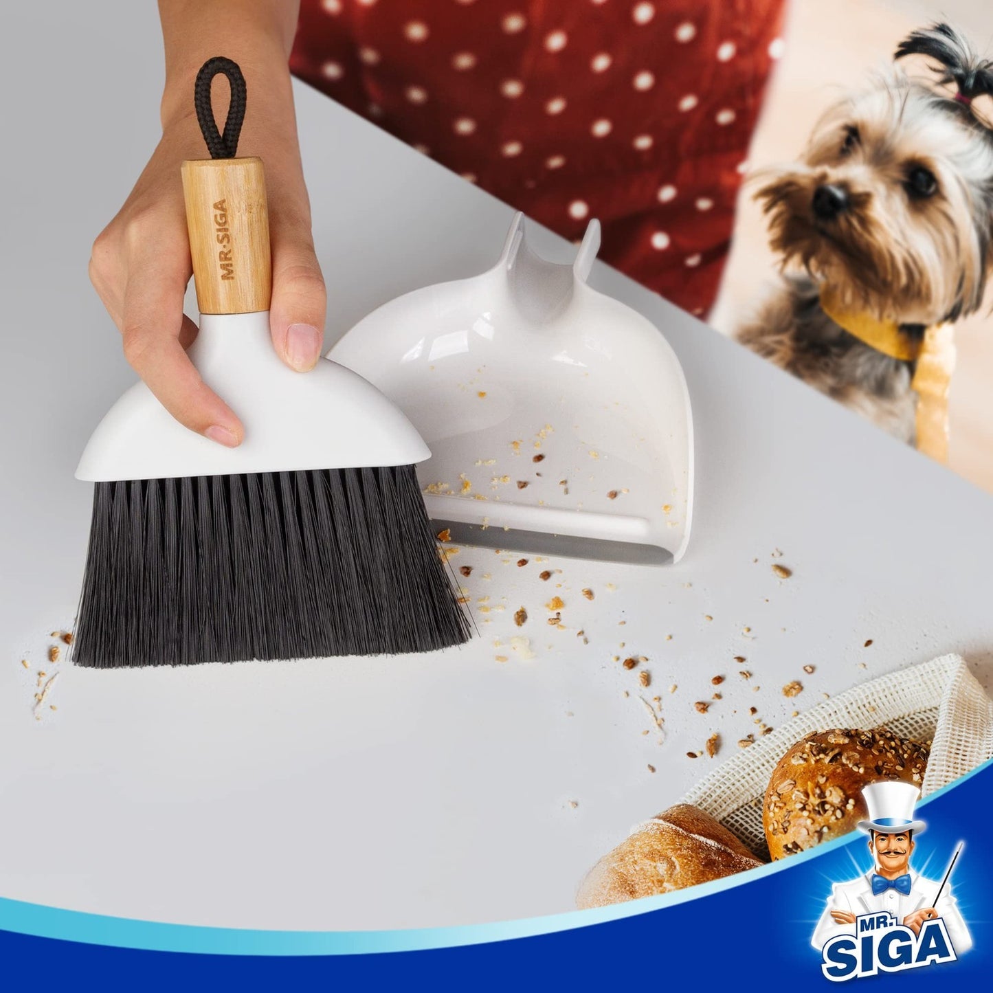 Mini Dustpan and Brush Set with Bamboo Handle - Compact Cleaning Tool, White3
