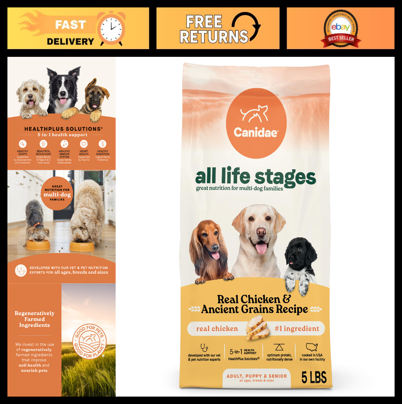 All Life Stages Dog Food, Real Chicken & Ancient Grains, 5 lb Bag   Healthy Nutr0