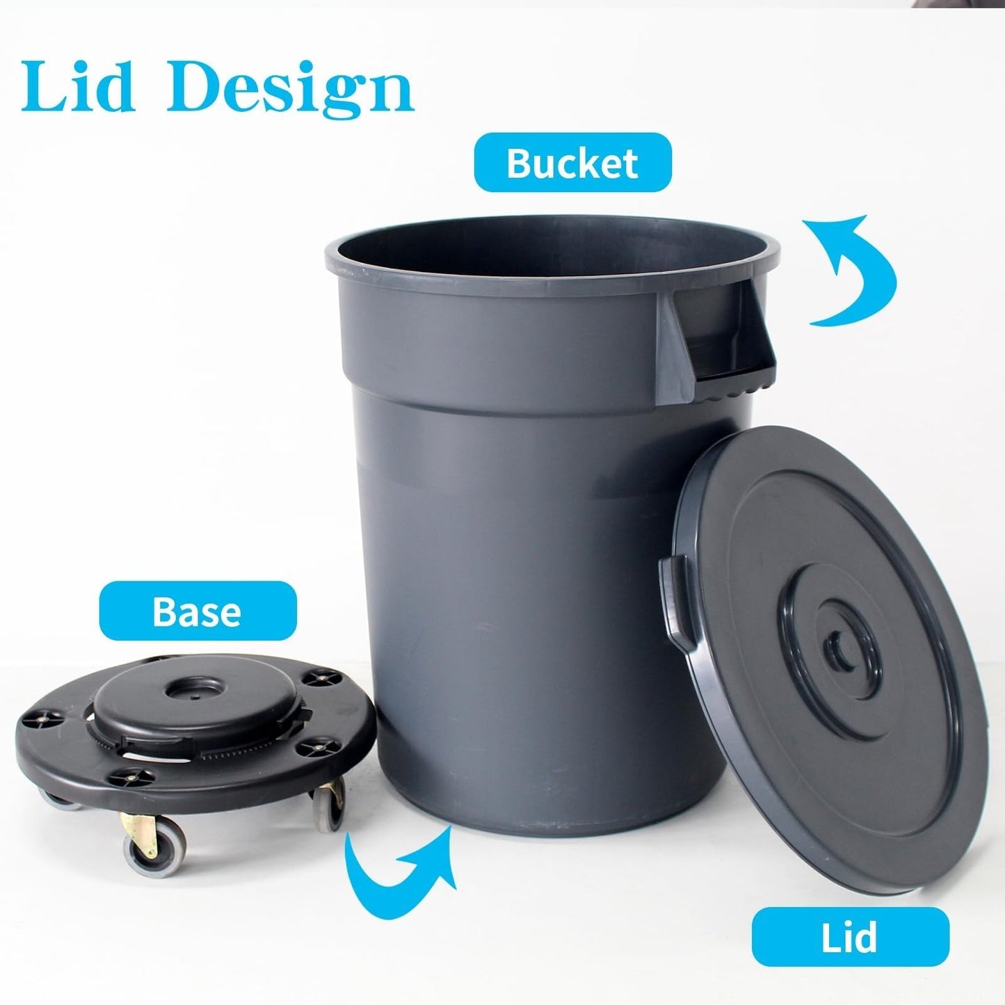 32 Gallon Heavy Duty Outdoor Trash Can with Lid & Wheels, 2 Pack - Ideal for Pat3
