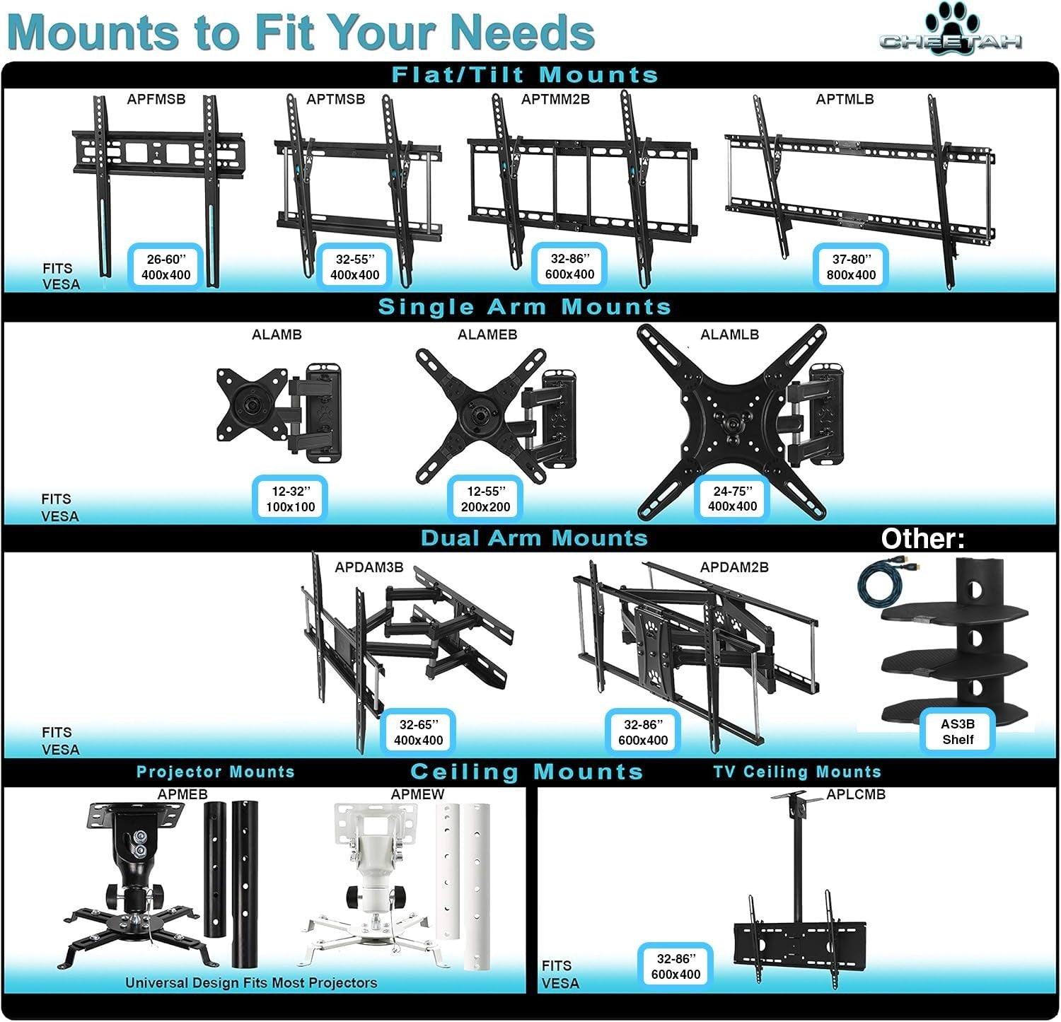 Universal Tilt TV Wall Mount for 32-86" TVs, Max VESA 600x400mm, 165lbs, 10ft HD8