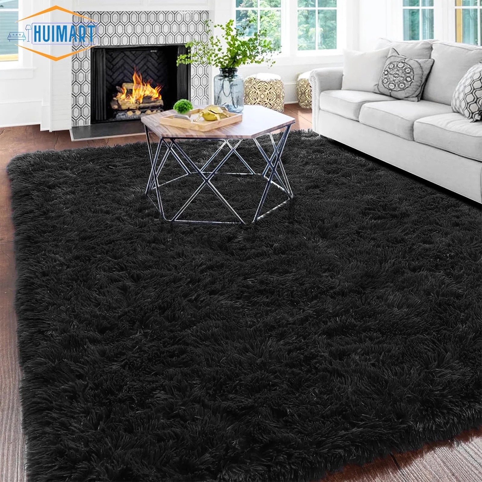 Glorious 5x7 Area Rug Fluffy Fuzzy Shaggy Solid Modern Shag Carpet Black0