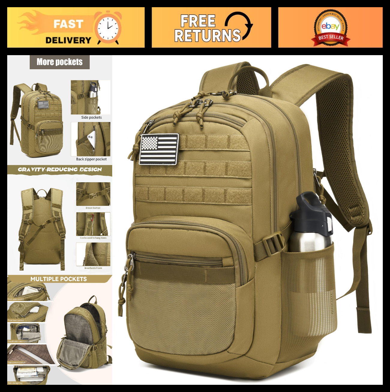 Tactical Military Backpack 30L, 3 Day Assault Pack with Molle System for Outdoor0