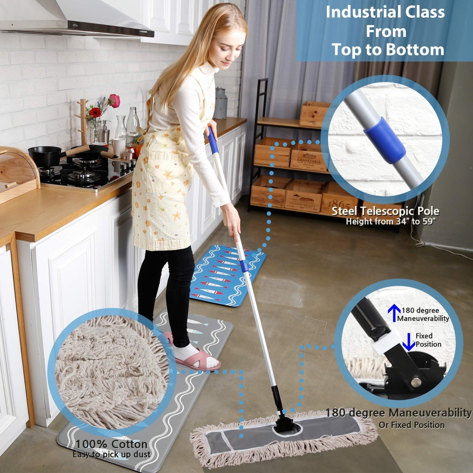 24" Industrial Cotton Dust Mop with Adjustable Steel Handle - Commercial Floor C2