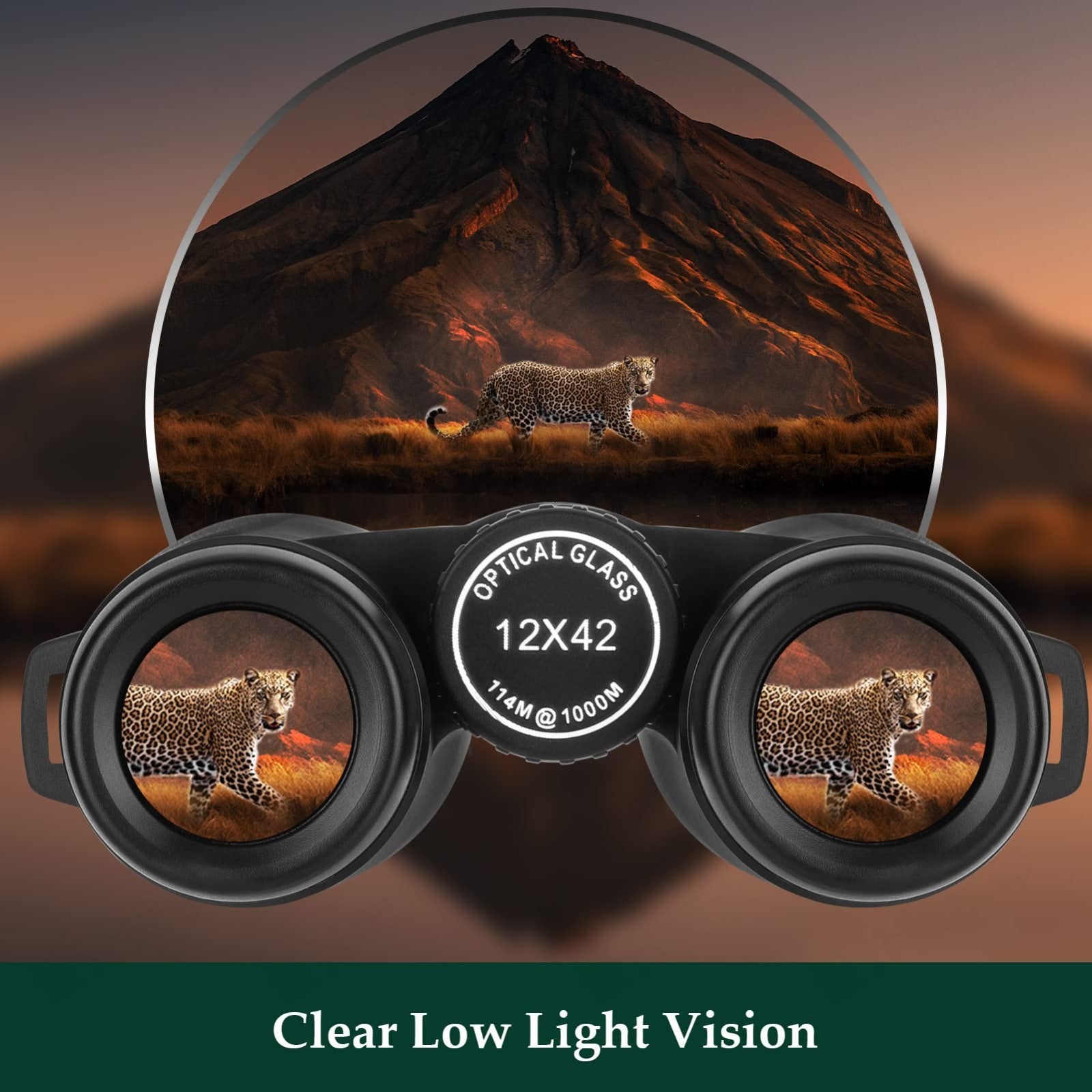 High-Powered 12x42 HD Binoculars with Phone Adapter & Tripod - Clear Low Light V4