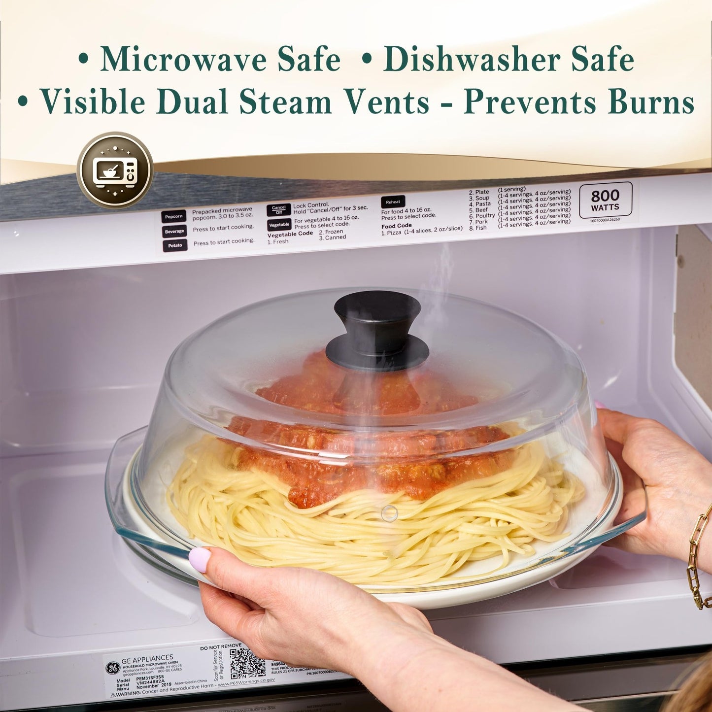Microwave Splatter Cover   10" Glass Food Lid with Silicone Handle, BPA Free, Di4