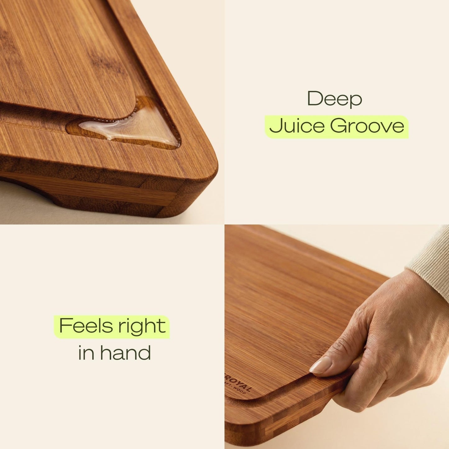 Wooden Cutting Boards Set   Bamboo Kitchen Prep & Serving Board with Juice Groov5