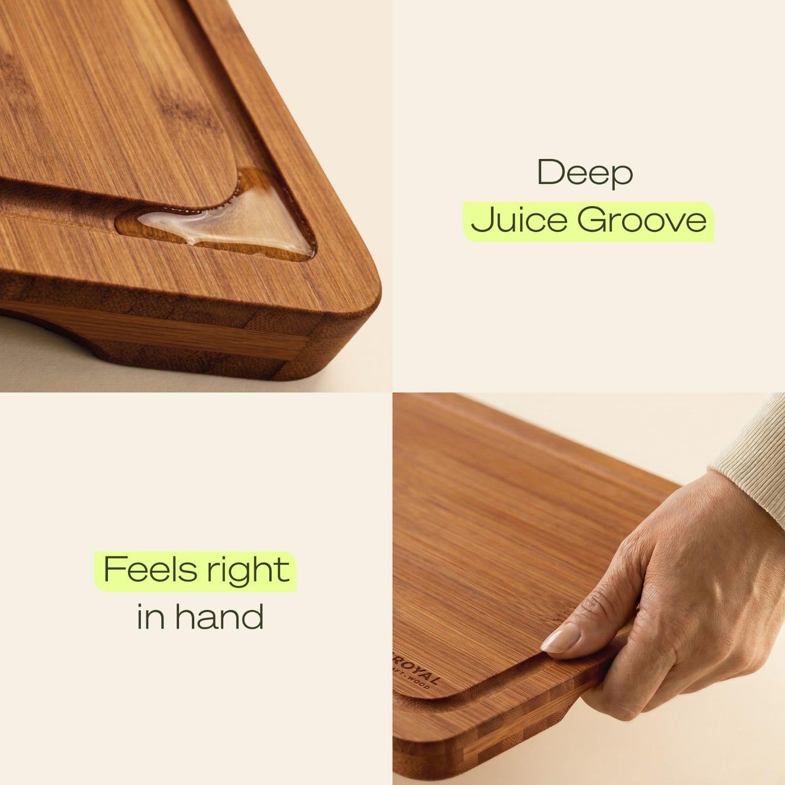 Wooden Cutting Boards Set   Bamboo Kitchen Prep & Serving Board with Juice Groov5