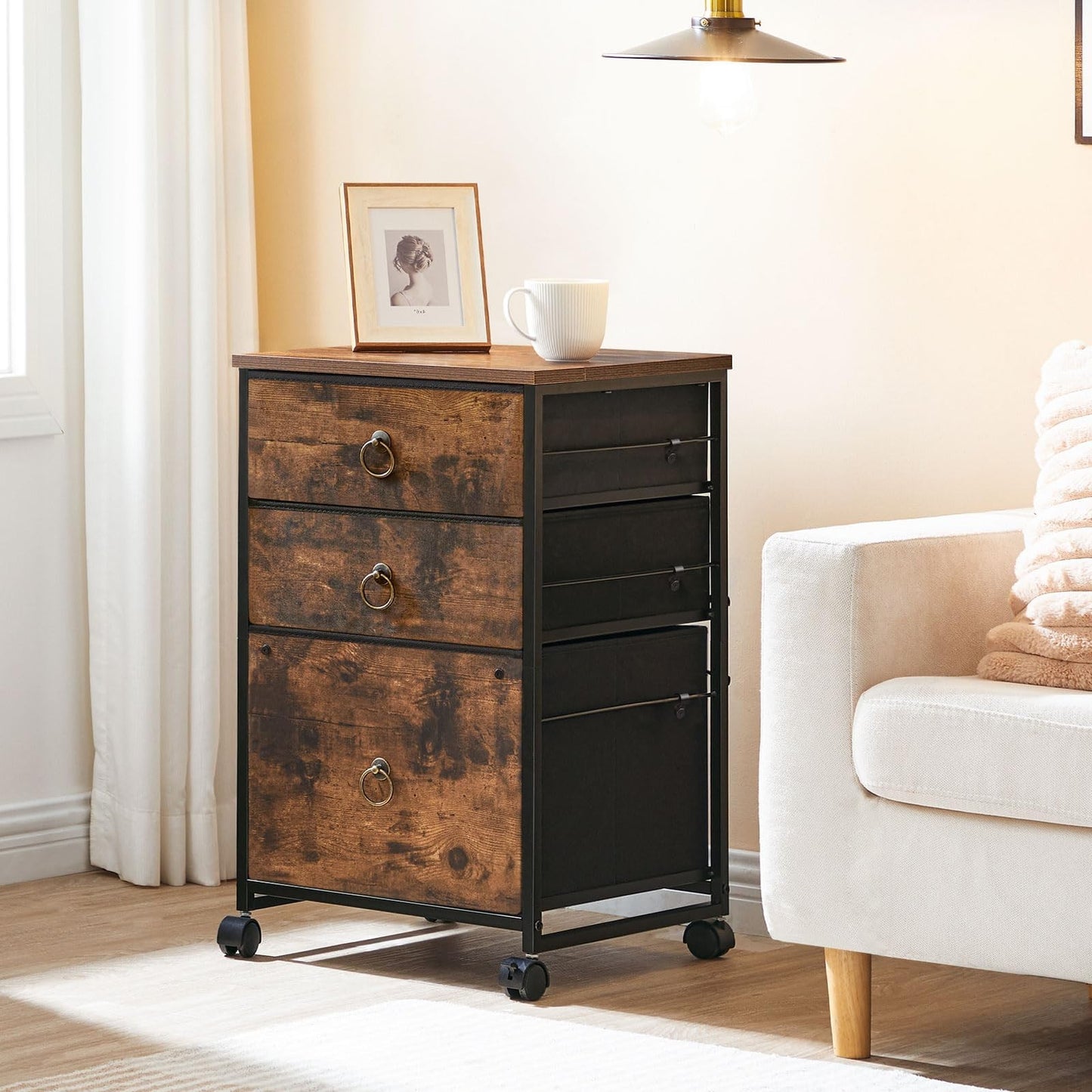 Mobile File Cabinet with 3 Drawers, Rolling Under Desk Cart for Home Office, Rus8