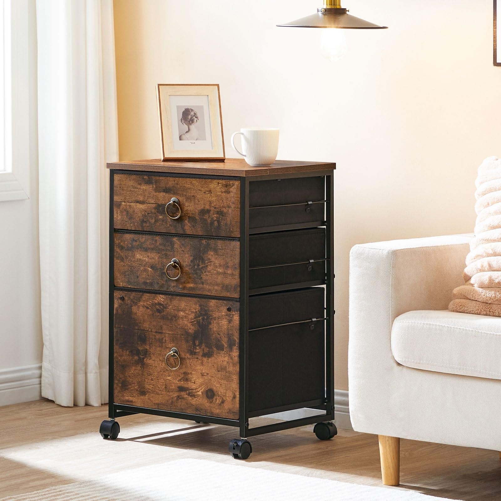 Mobile File Cabinet with 3 Drawers, Rolling Under Desk Cart for Home Office, Rus8