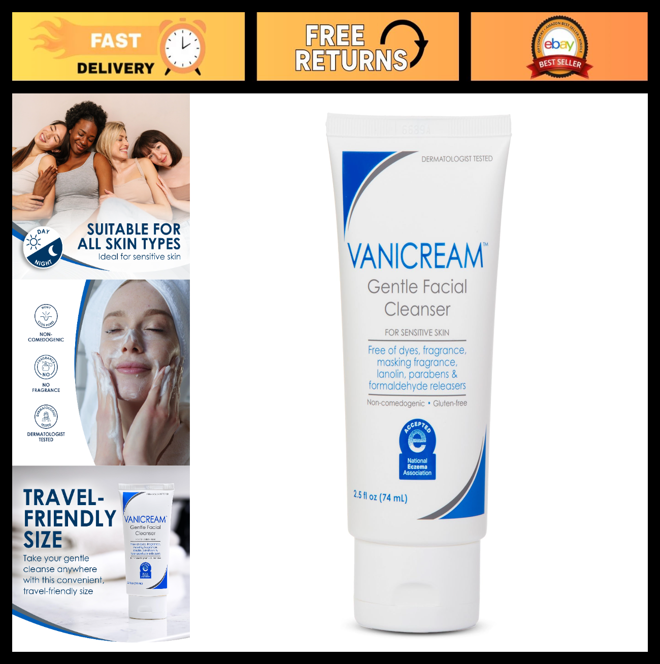 Gentle Facial Cleanser for Sensitive Skin, 2.5 Fl Oz, Non-Comedogenic, pH-Balanc0