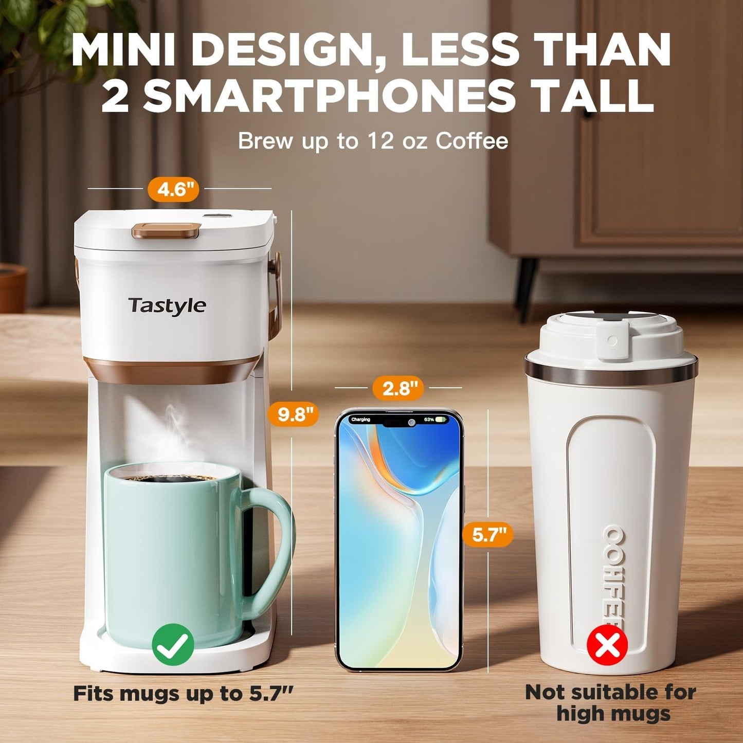 Compact Single Serve Coffee Maker for K-Cups & Grounds, Portable Mini Brewer, 6-4