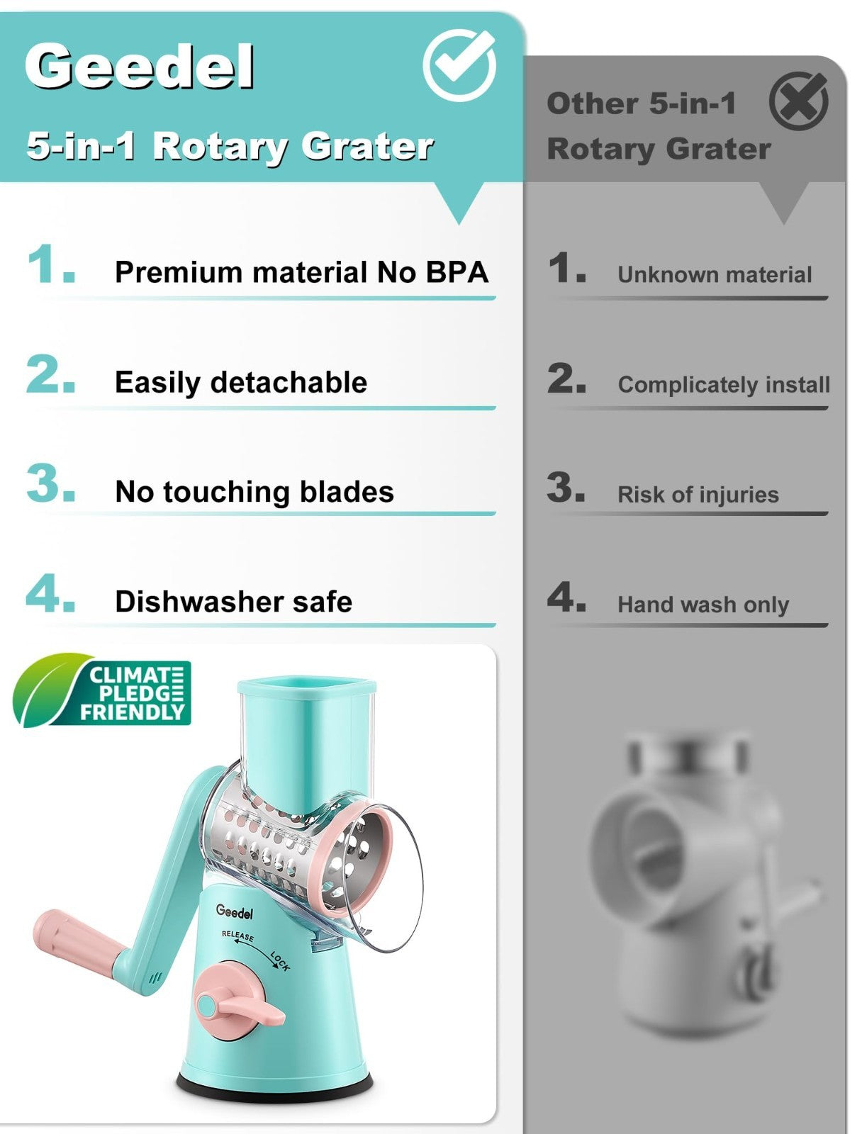 Rotary Cheese Grater & Vegetable Slicer   5 Blades, Stainless Steel, Fast Cuttin3