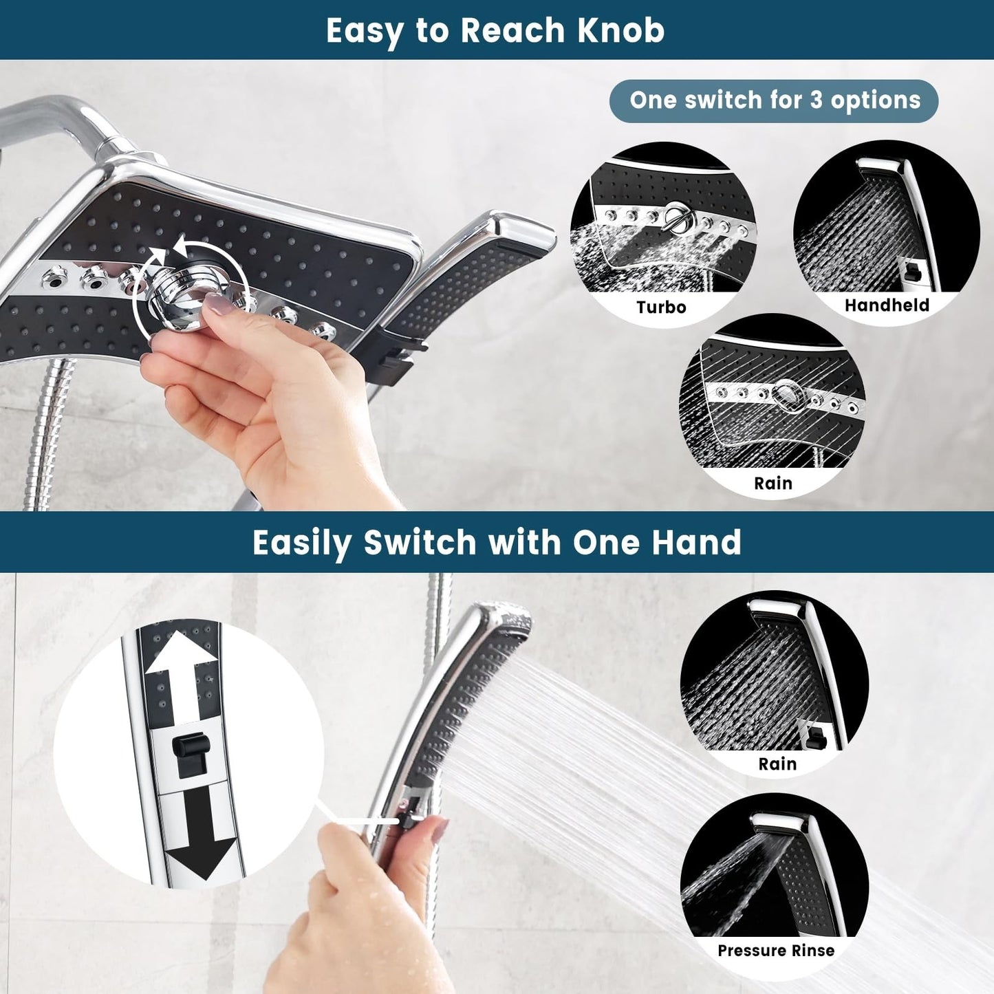 High Pressure Dual Shower Head Combo, Handheld & Rainfall Showerhead, 60" Hose4