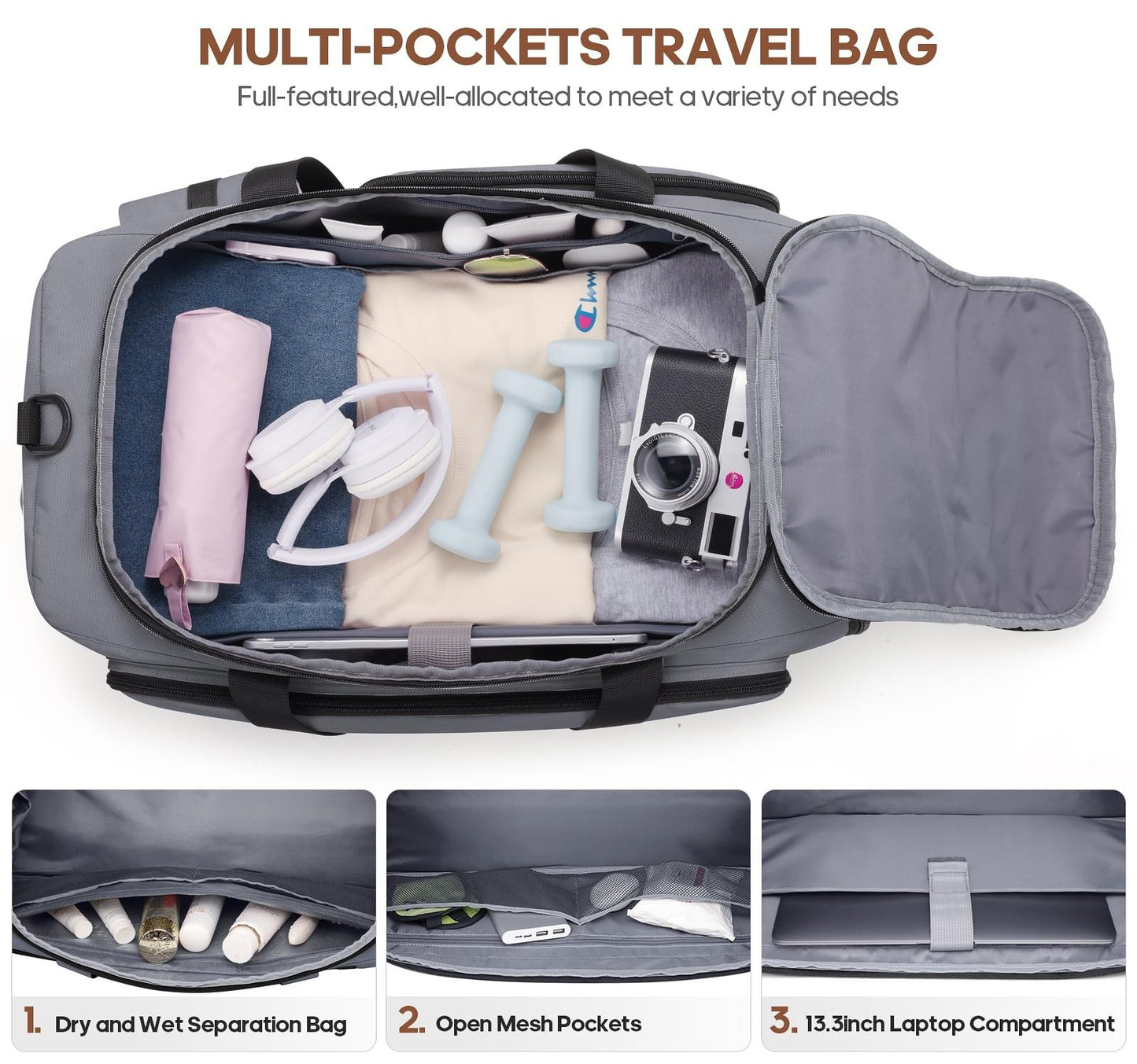 Versatile 3-in-1 Gym Bag with Shoe & Laptop Compartment - Anti-Theft Duffle Back5