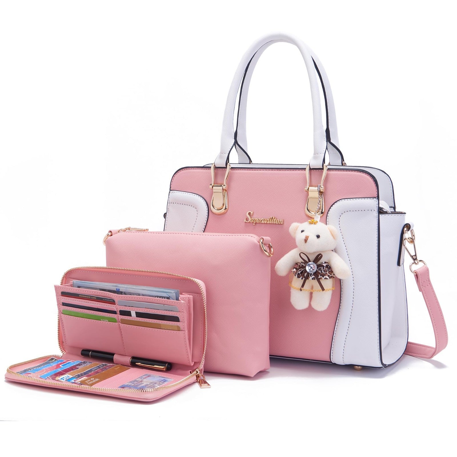 Stylish 3pcs Women's Shoulder Handbags Satchel Bag & Wallet Set - Fashion Purse1