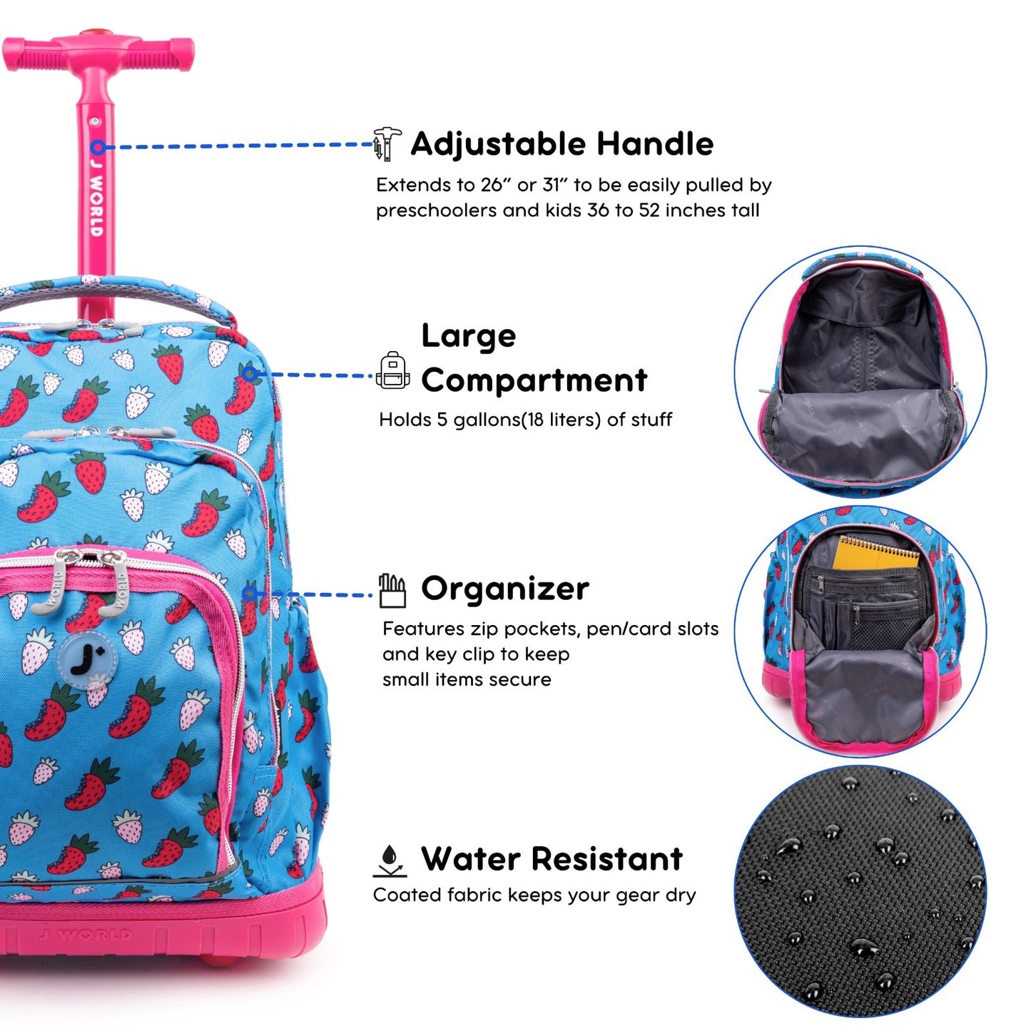 Kids Rolling Backpack & Lunch Bag Set   Elementary School Carry On Suitcase with4
