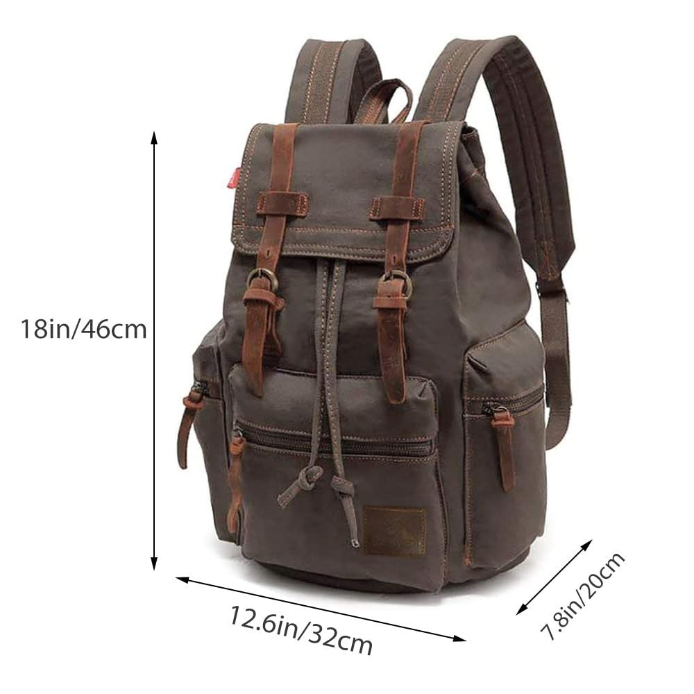 Vintage Canvas Backpack with Leather Trim, Padded Laptop Sleeve 12" 17", Travel2