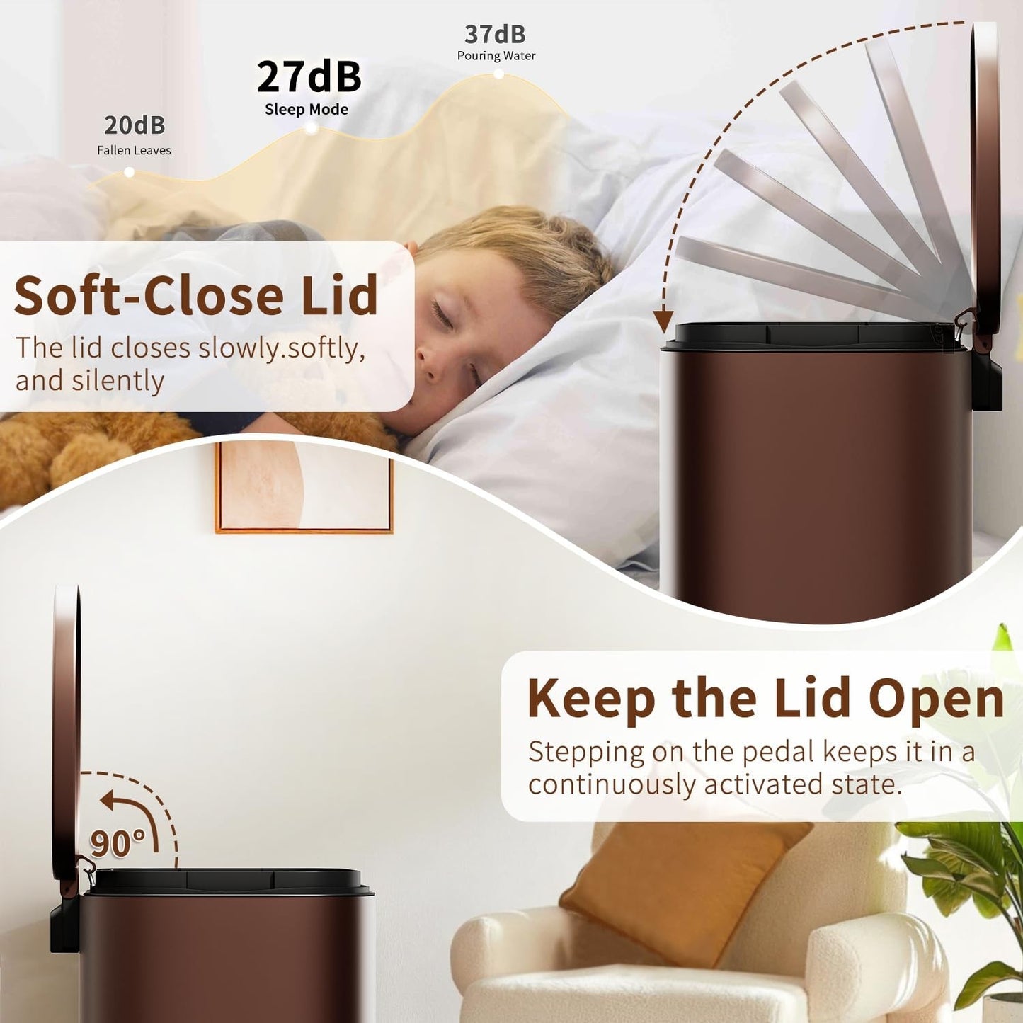 Stainless Steel Trash Can with Lid - 13 Gallon, Removable Inner Bucket, Soft Clo3